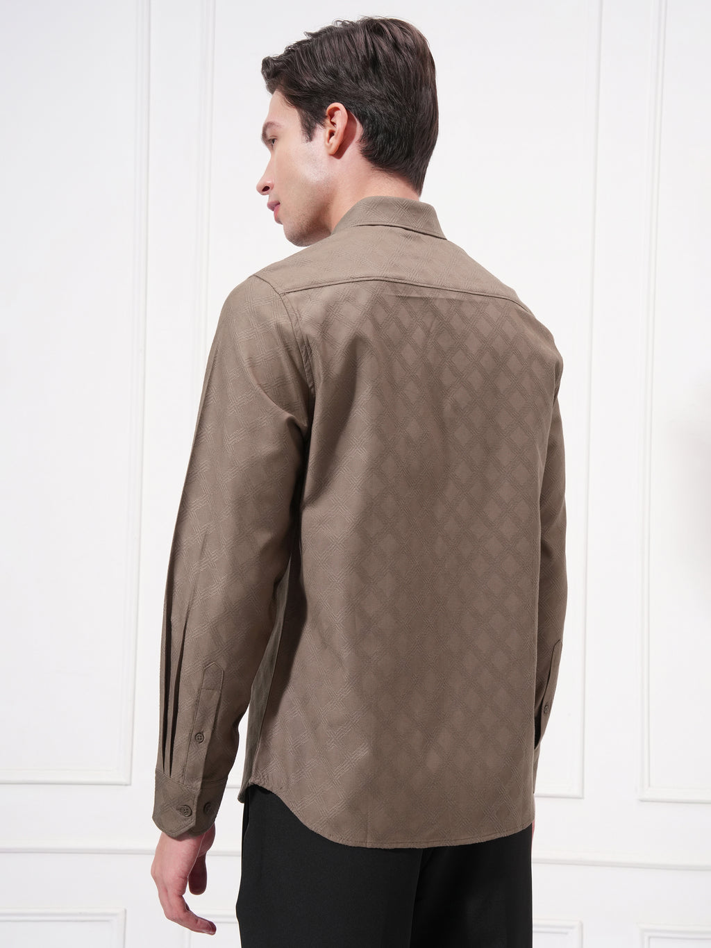 Highlander Men Brown Self Design Slim Fit Casual Shirt - Brown - Image 3
