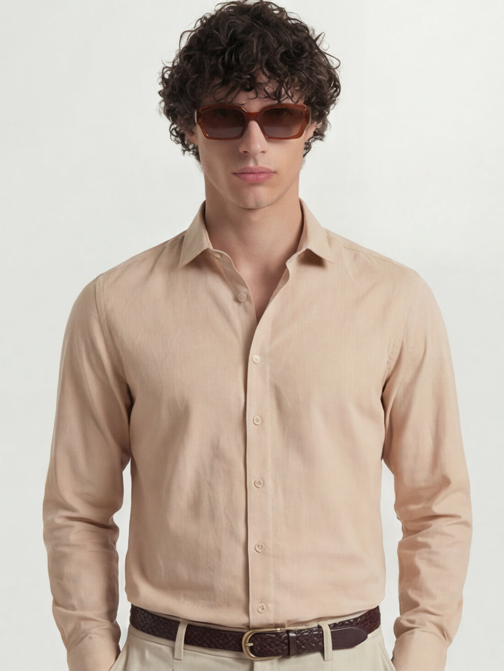 Highlander Men Peach Solid Slim Fit Casual Shirt - Peach - Image 1