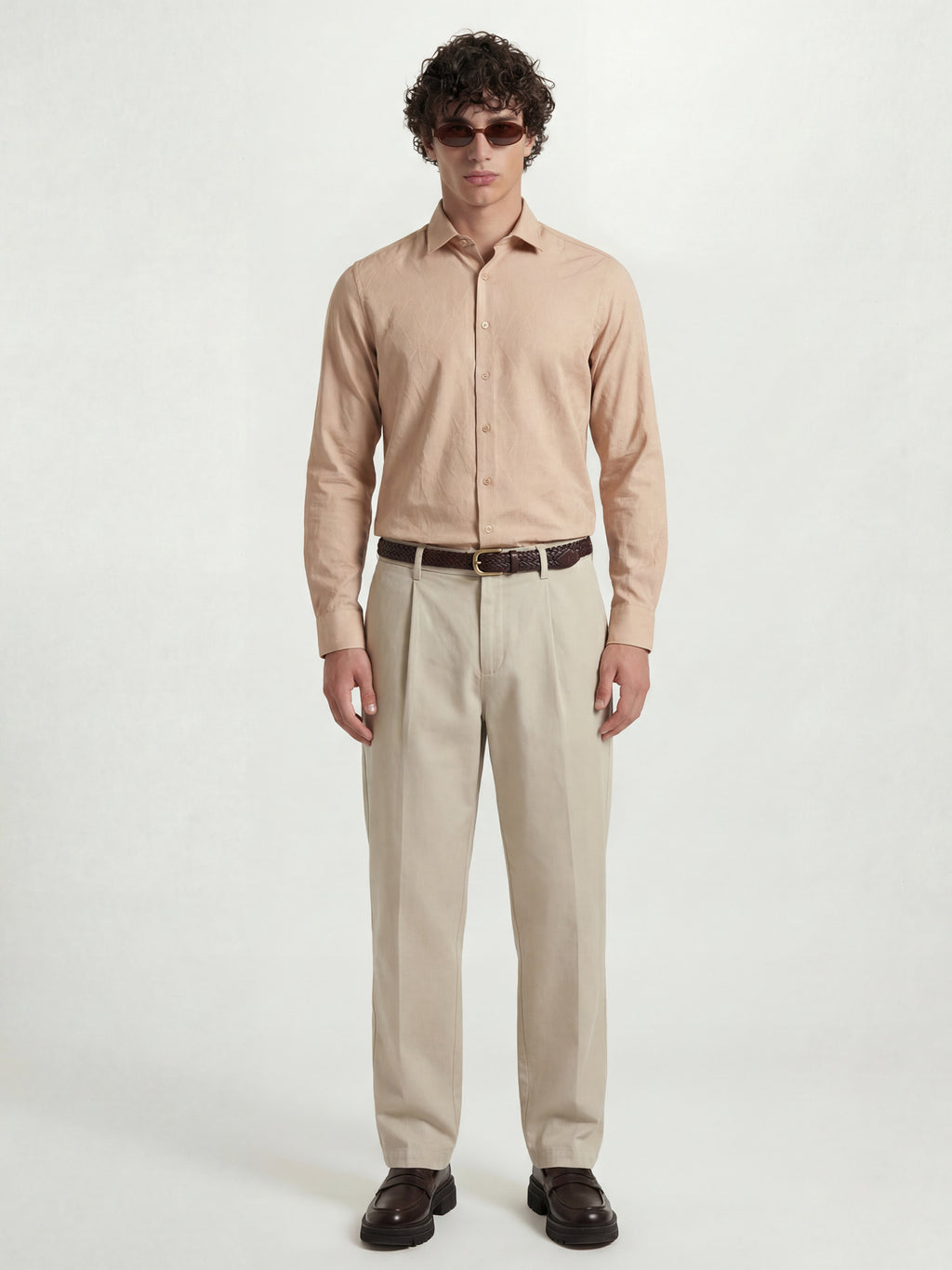 Highlander Men Peach Solid Slim Fit Casual Shirt - Peach - Image 2