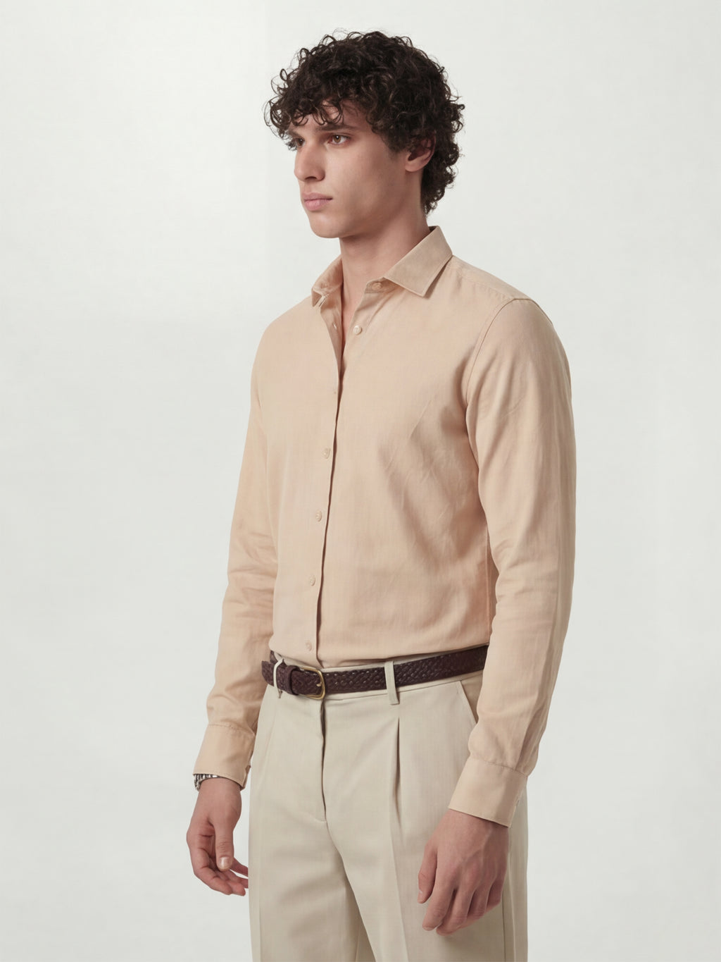 Highlander Men Peach Solid Slim Fit Casual Shirt - Peach - Image 4