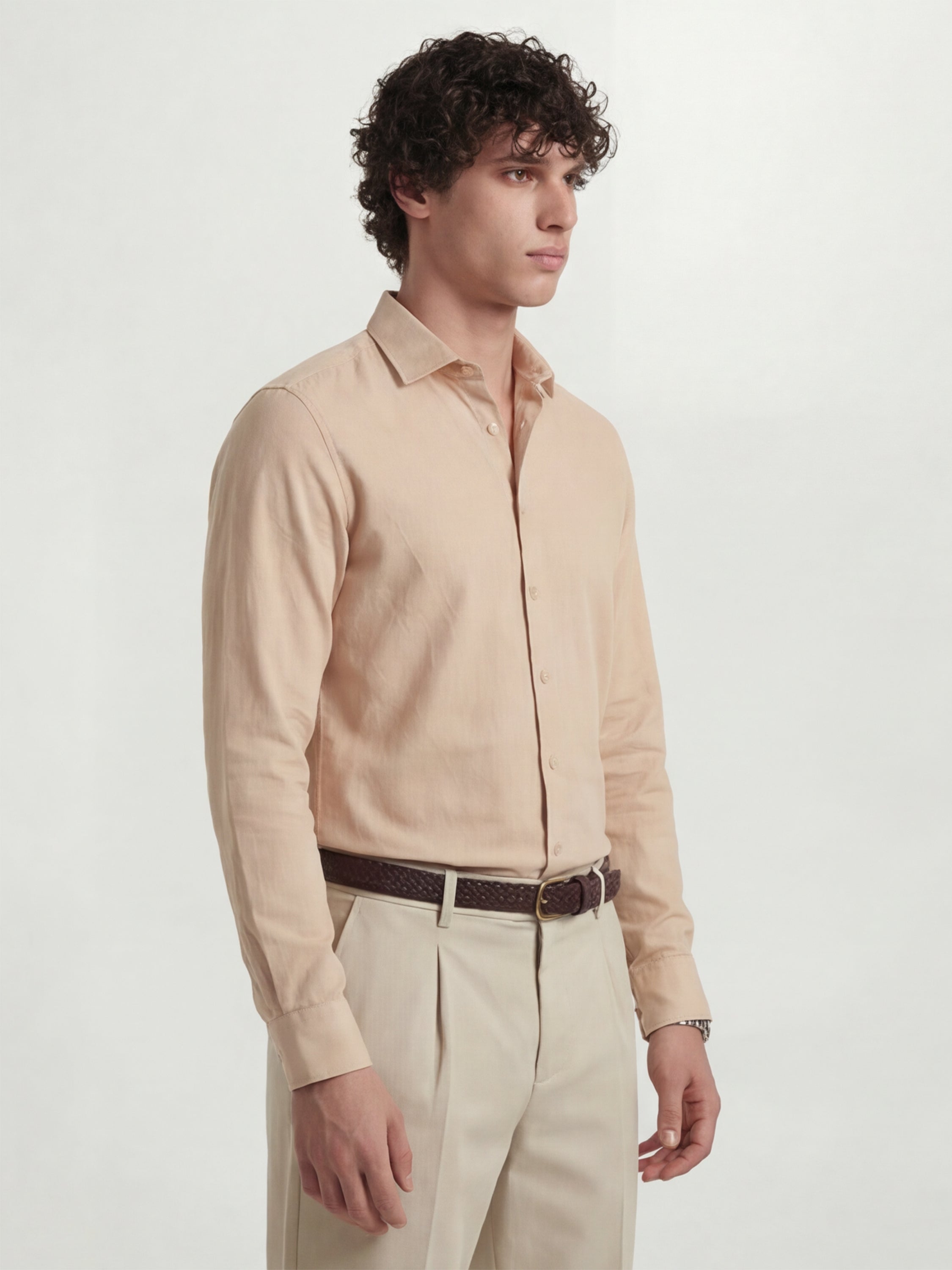 Highlander Men Peach Solid Slim Fit Casual Shirt - Peach - Image 6