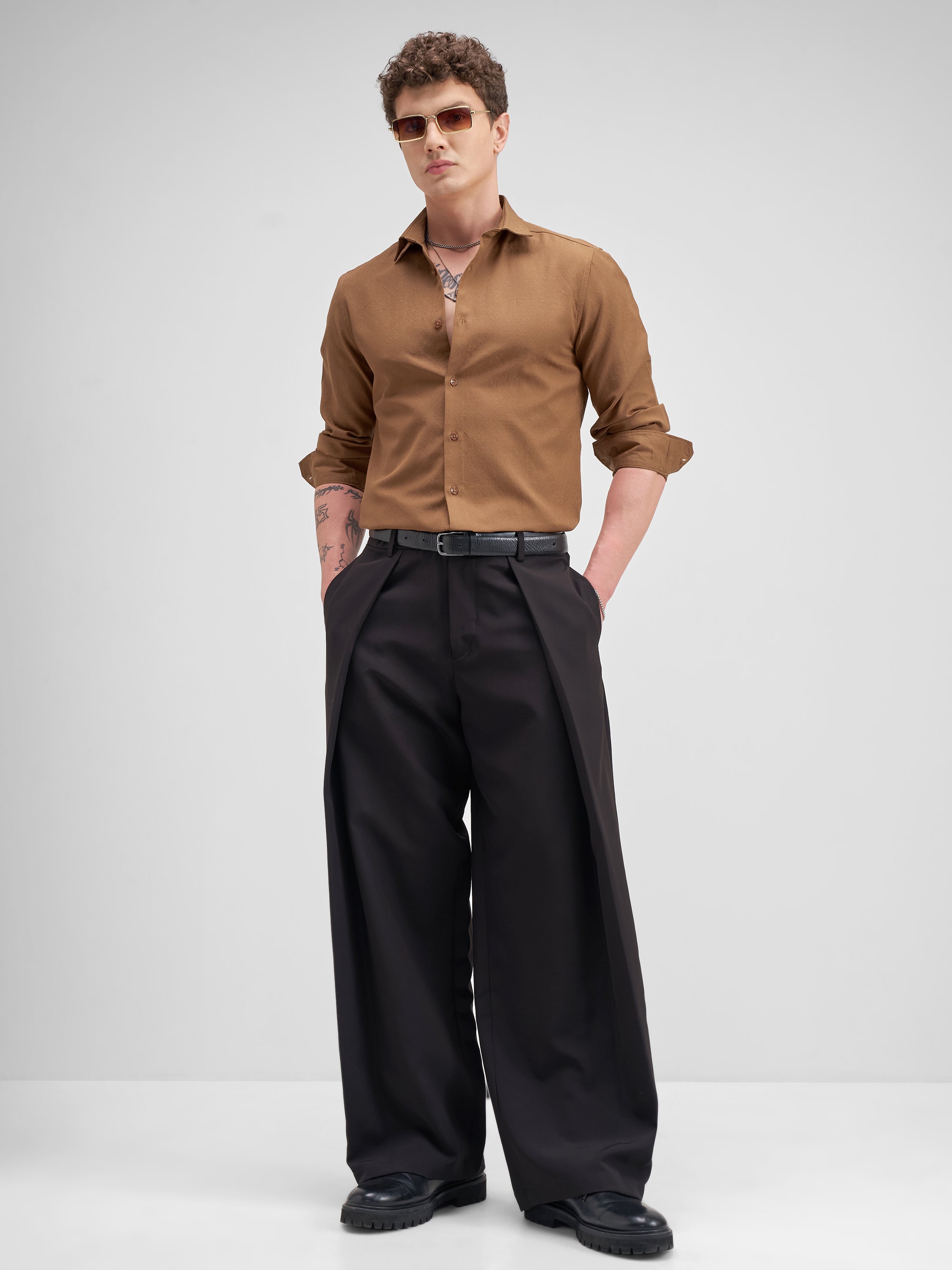 Highlander Men Rust Solid Slim Fit Casual Shirt - Rust - Image 2