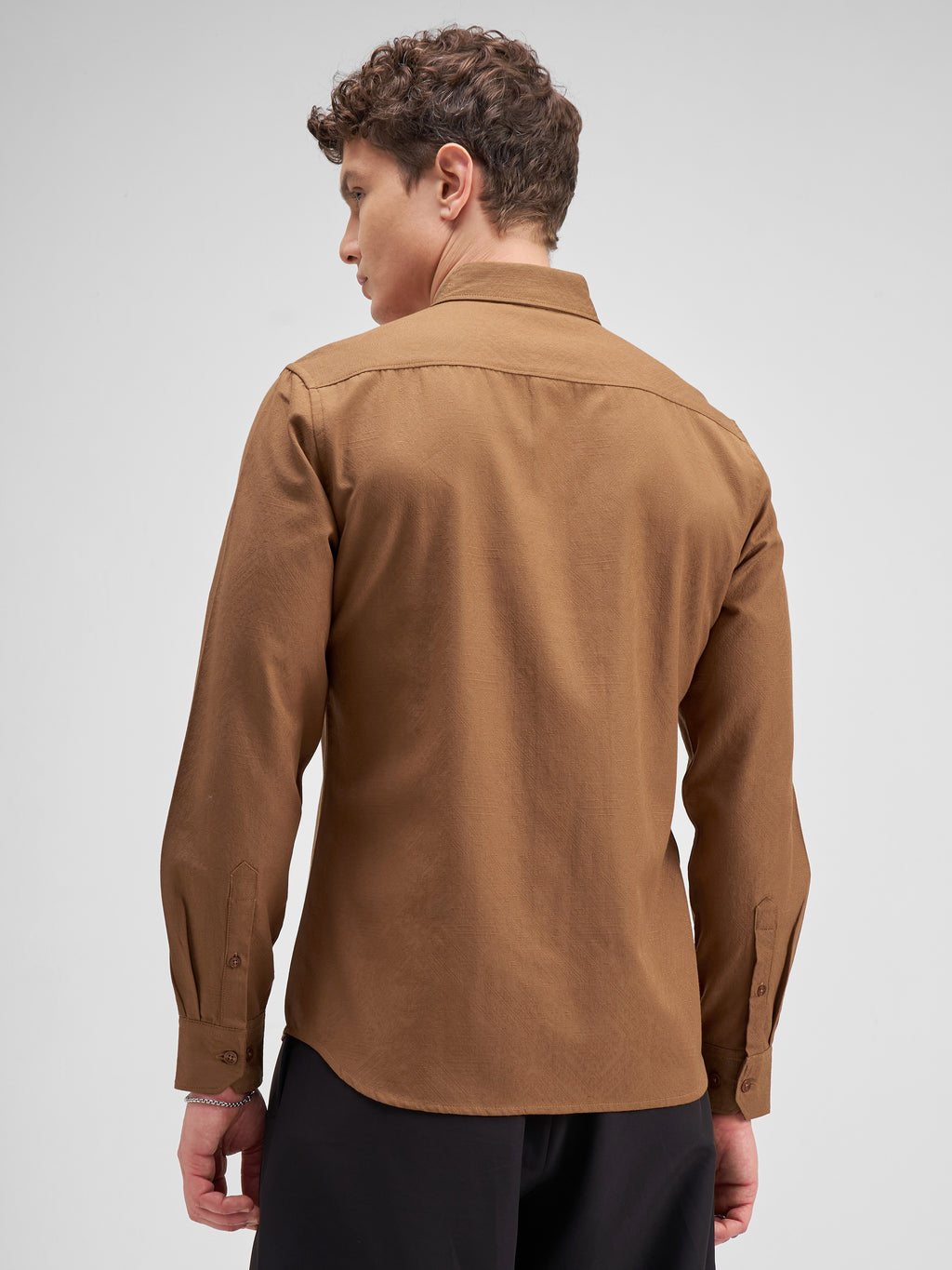 Highlander Men Rust Solid Slim Fit Casual Shirt - Rust - Image 3