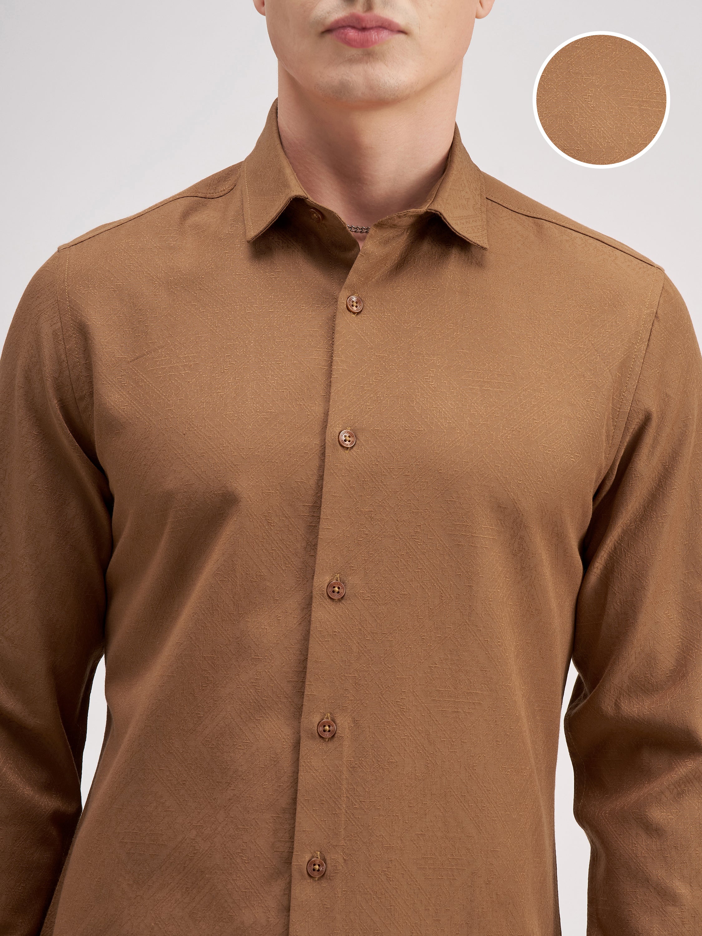 Highlander Men Rust Solid Slim Fit Casual Shirt - Rust - Image 5
