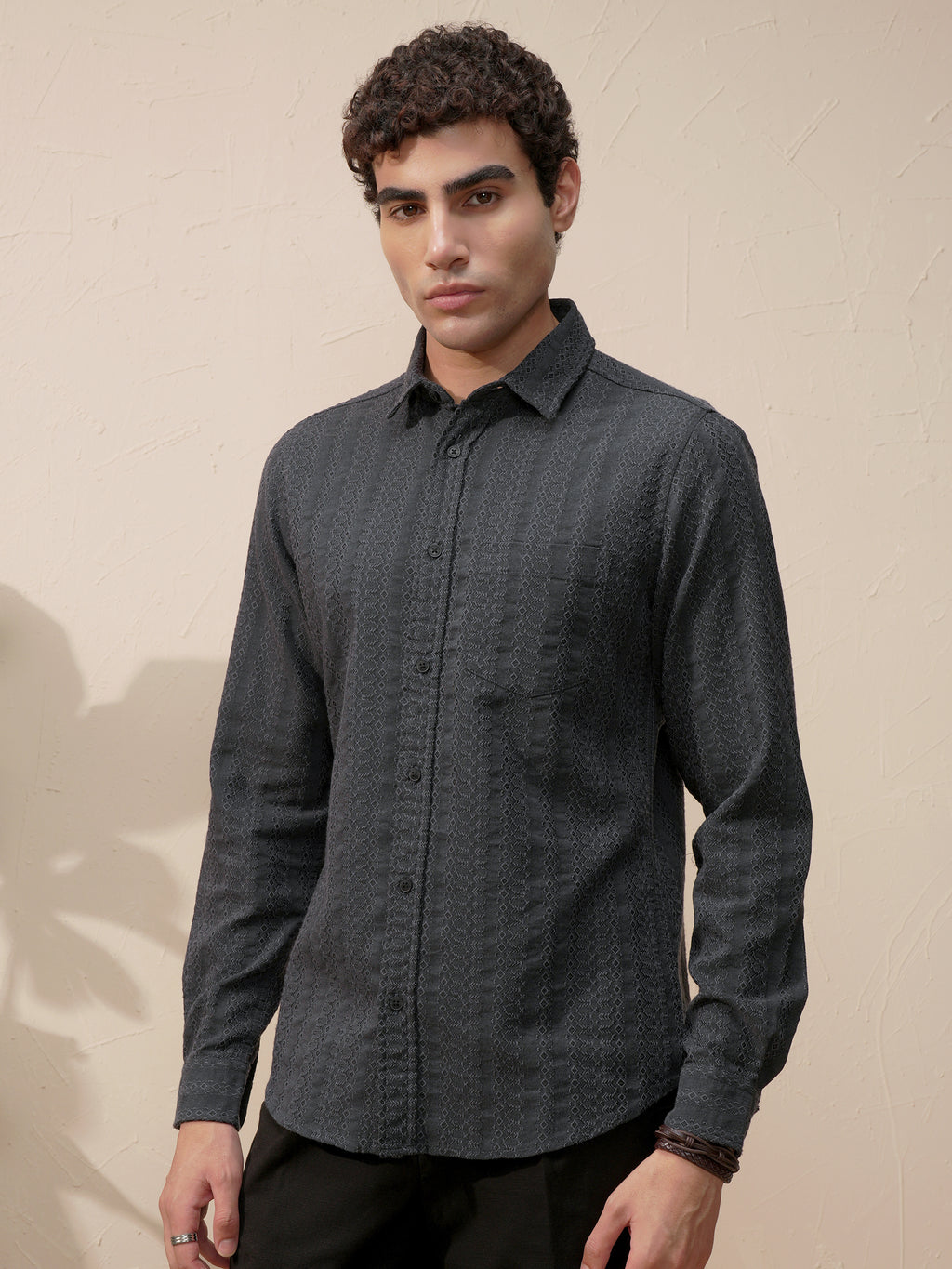 Highlander Men Olive Self Design Slim Fit Casual Shirt - Olive - Image 4