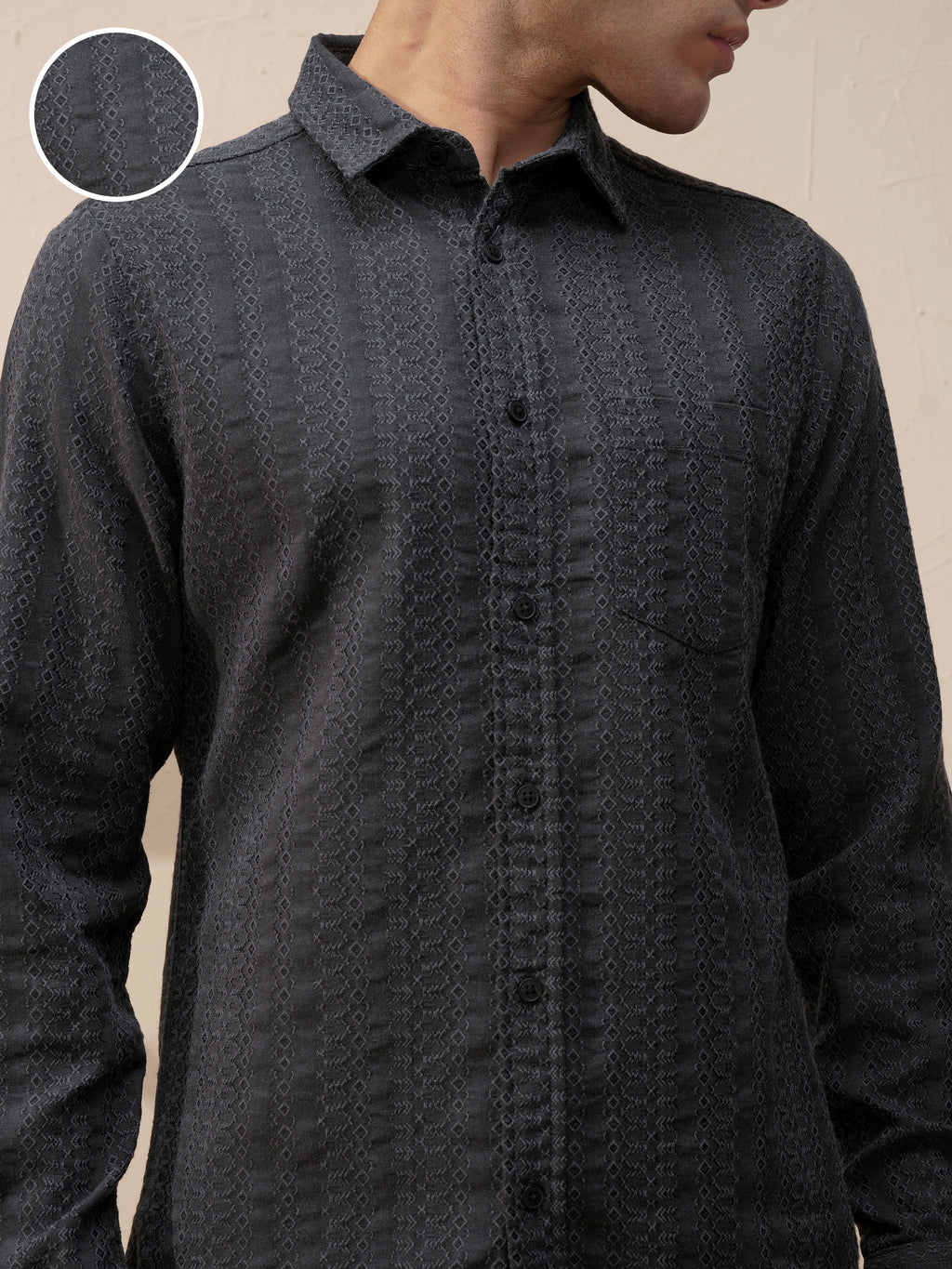 Highlander Men Olive Self Design Slim Fit Casual Shirt - Olive - Image 5