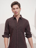 Highlander Men Rust Self Design Slim Fit Casual Shirt - Rust - Image 1