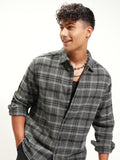 Highlander Men Grey Checked Relaxed Fit Casual Shirt - Grey - Image 1