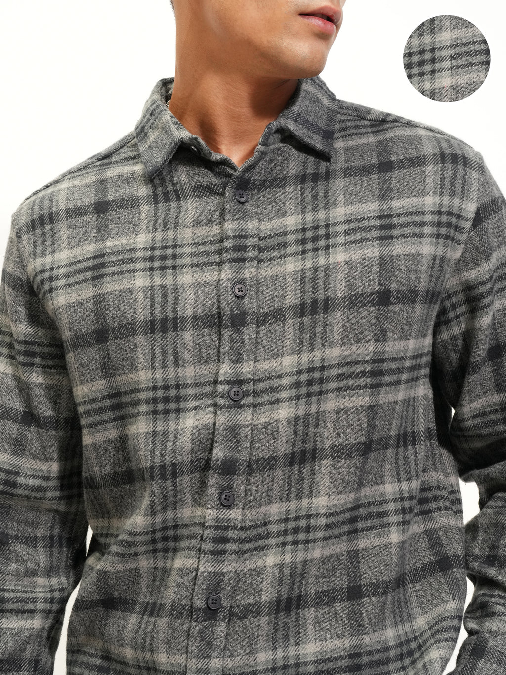 Highlander Men Grey Checked Relaxed Fit Casual Shirt - Grey - Image 5
