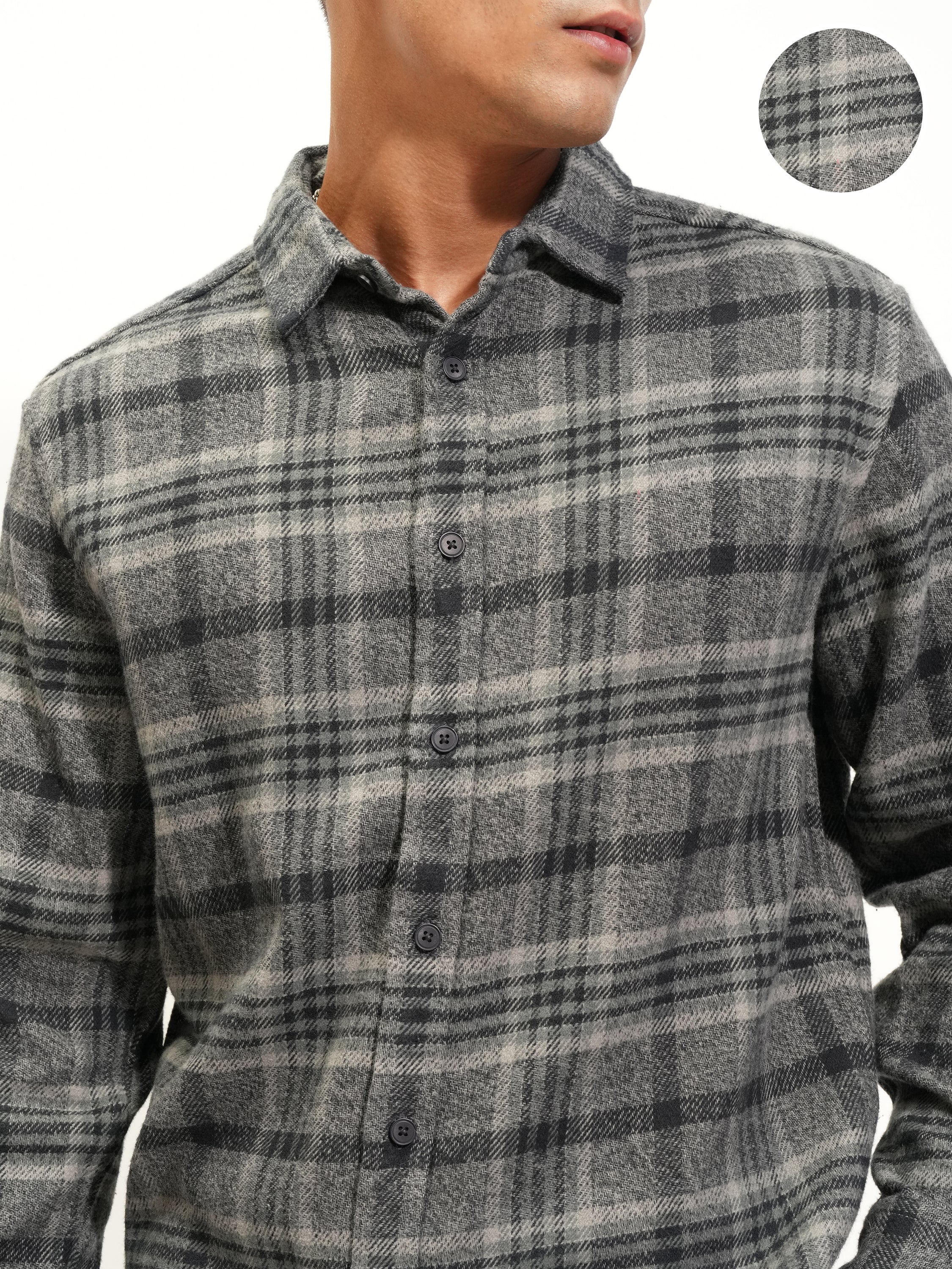 Highlander Men Grey Checked Relaxed Fit Casual Shirt - Grey - Image 5