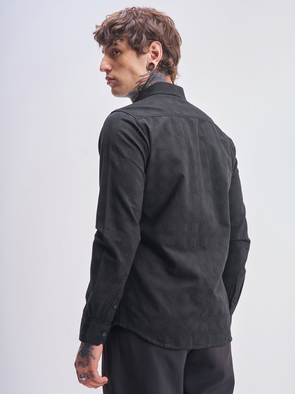 Highlander Men Black Self Design Slim Fit Casual Shirt - Black - Image 3