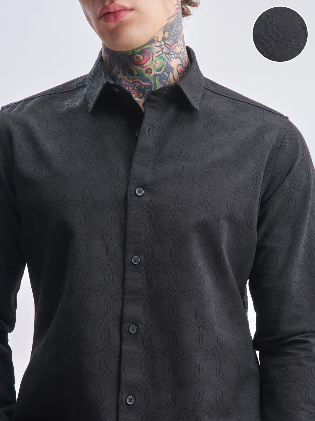 Highlander Men Black Self Design Slim Fit Casual Shirt - Black - Image 5