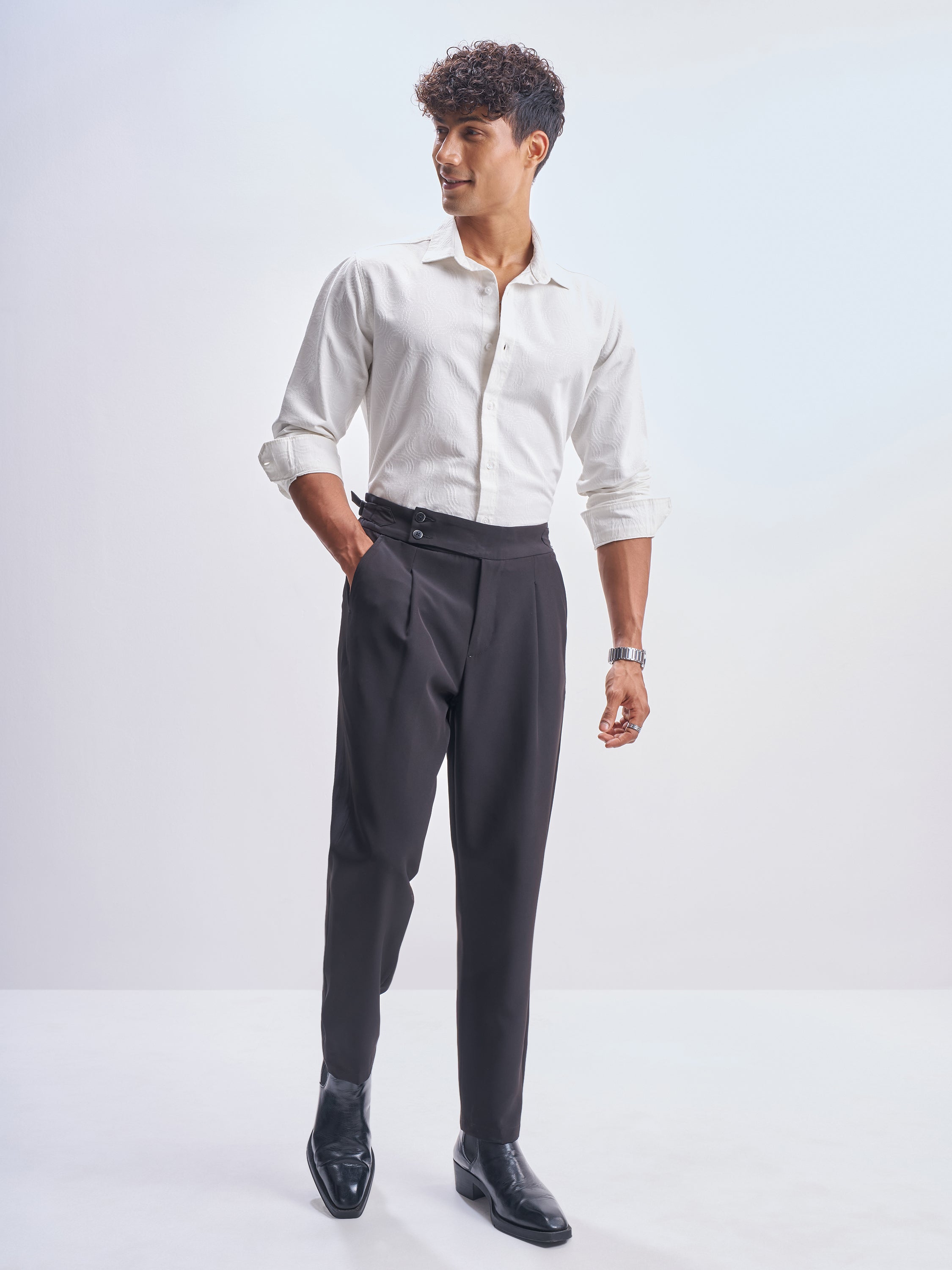 Highlander Men White Self Design Slim Fit Casual Shirt - White - Image 2