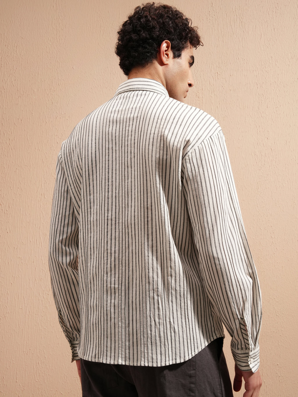 Highlander Men Cream Striped Relaxed Fit Casual Shirt - Cream - Image 3