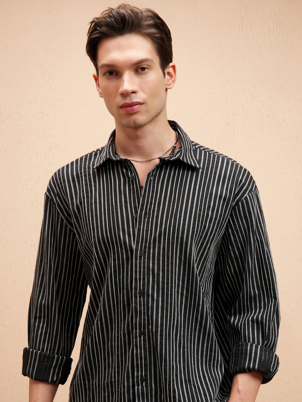 Highlander Men Black Striped Relaxed Fit Casual Shirt - Black - Image 1