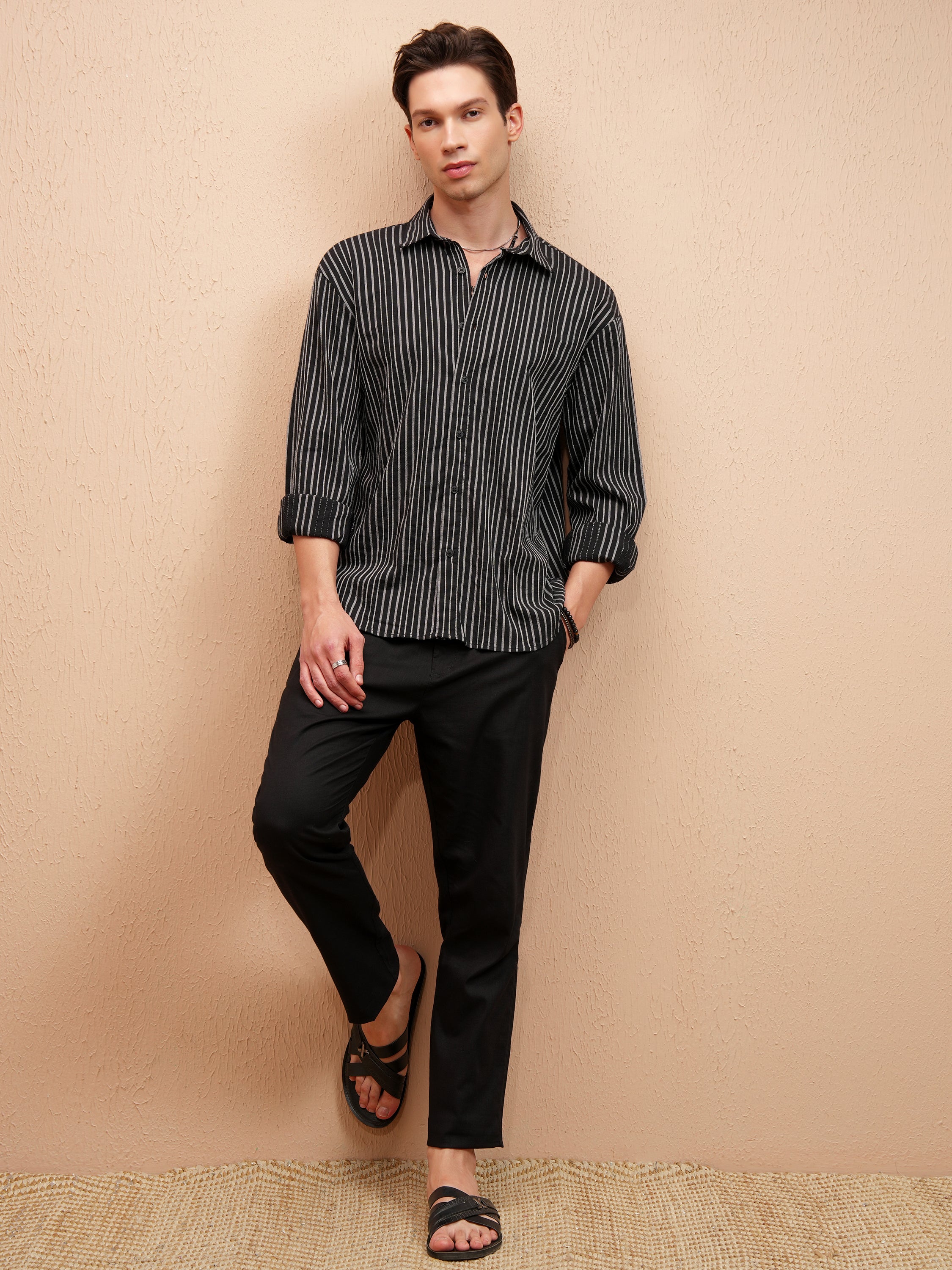 Highlander Men Black Striped Relaxed Fit Casual Shirt - Black - Image 2