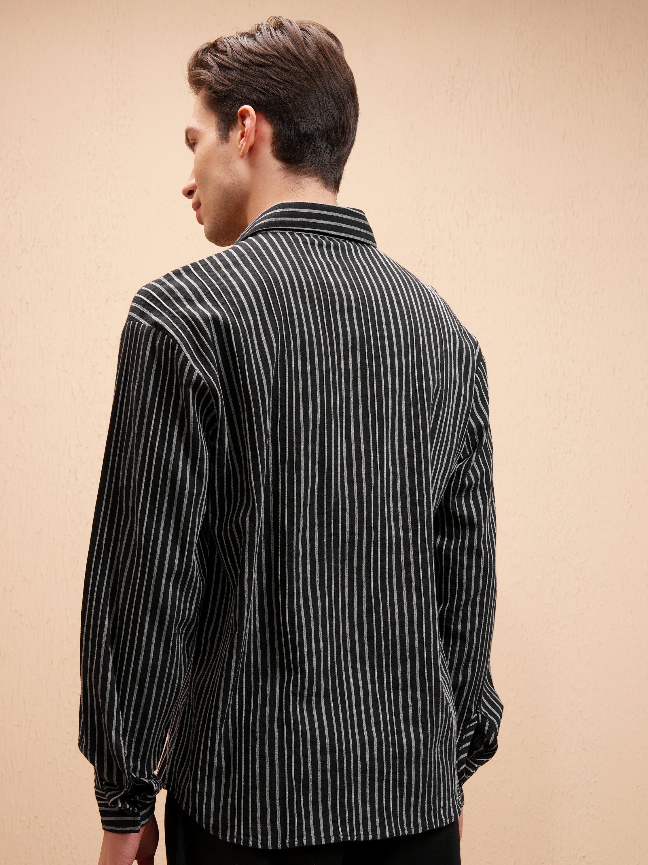 Highlander Men Black Striped Relaxed Fit Casual Shirt - Black - Image 3