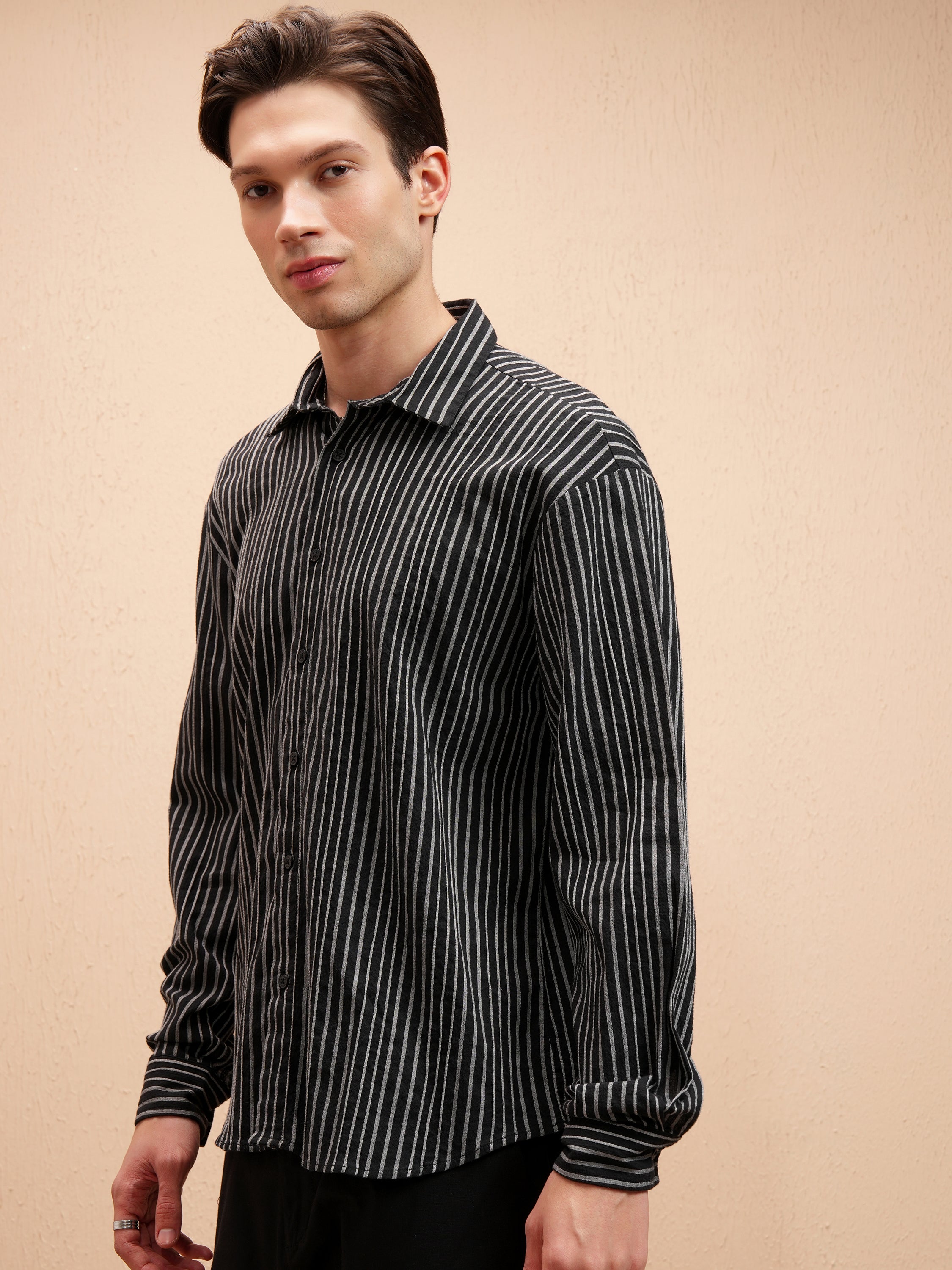 Highlander Men Black Striped Relaxed Fit Casual Shirt - Black - Image 4