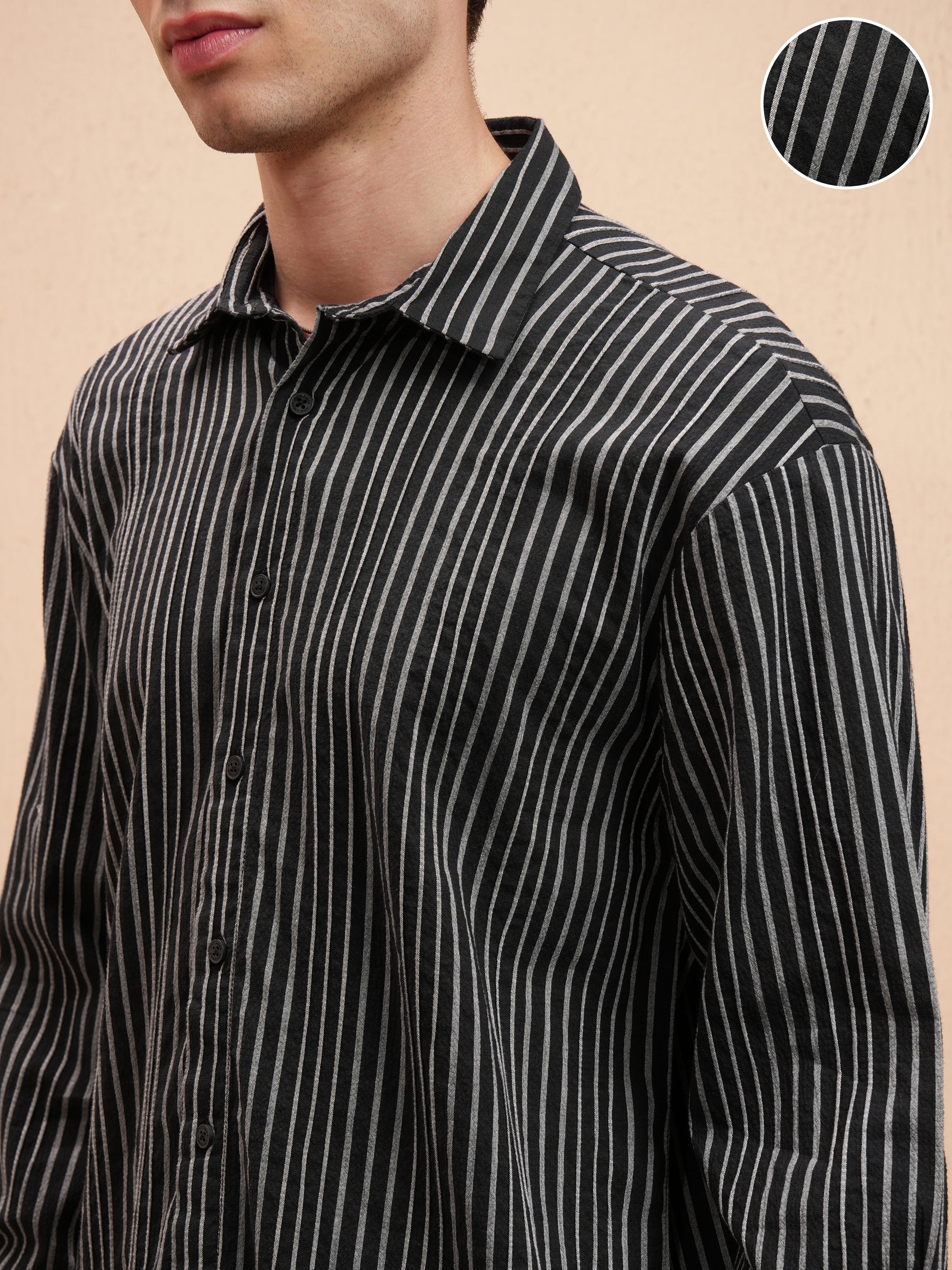 Highlander Men Black Striped Relaxed Fit Casual Shirt - Black - Image 5