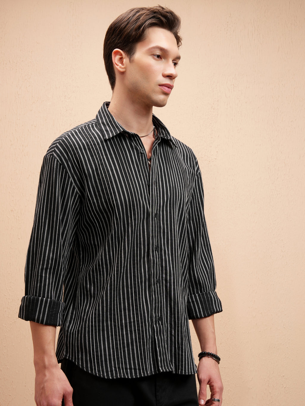 Highlander Men Black Striped Relaxed Fit Casual Shirt - Black - Image 6