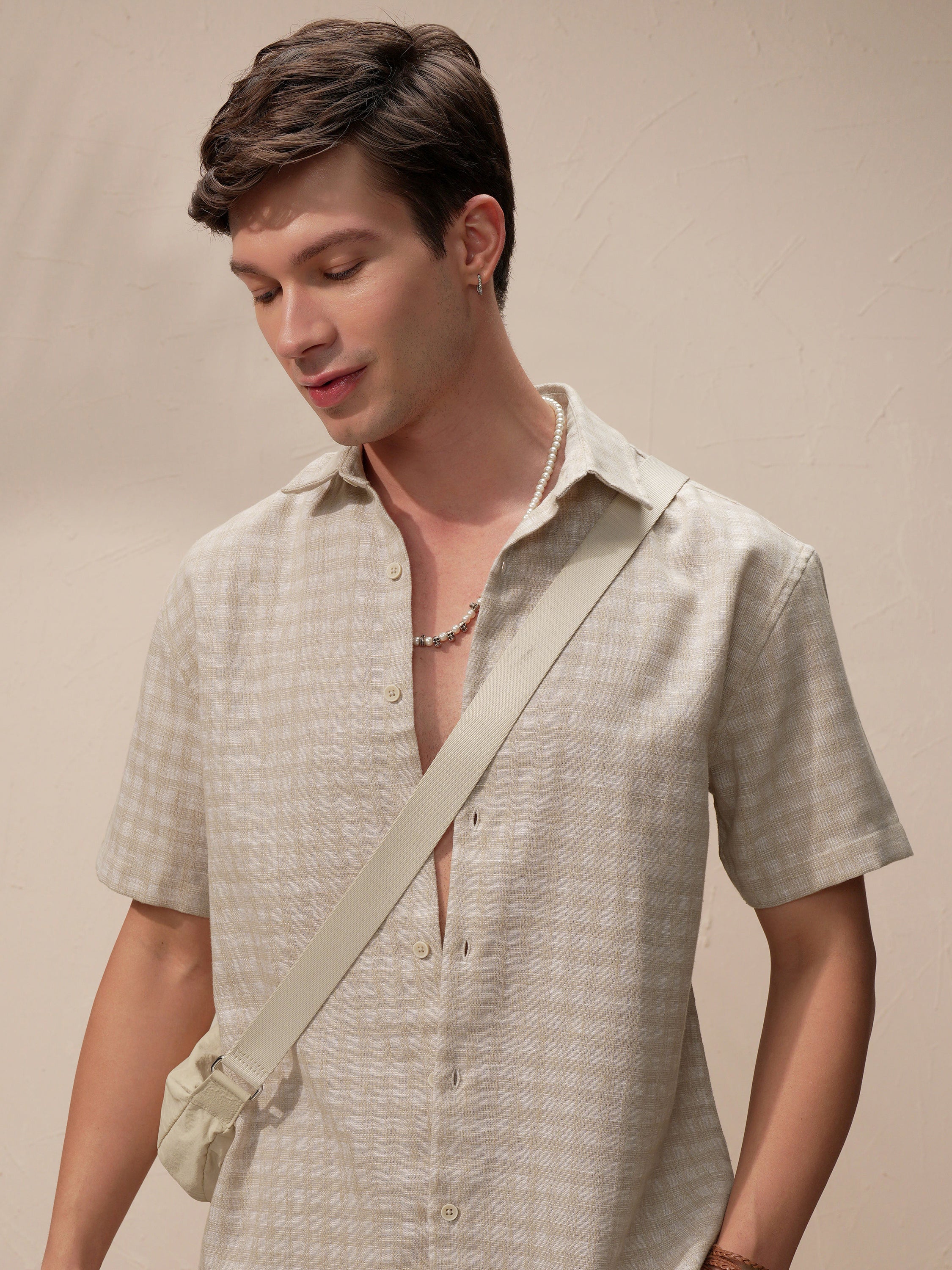 Highlander Men Beige Checked Relaxed Fit Casual Shirt - Beige - Image 1