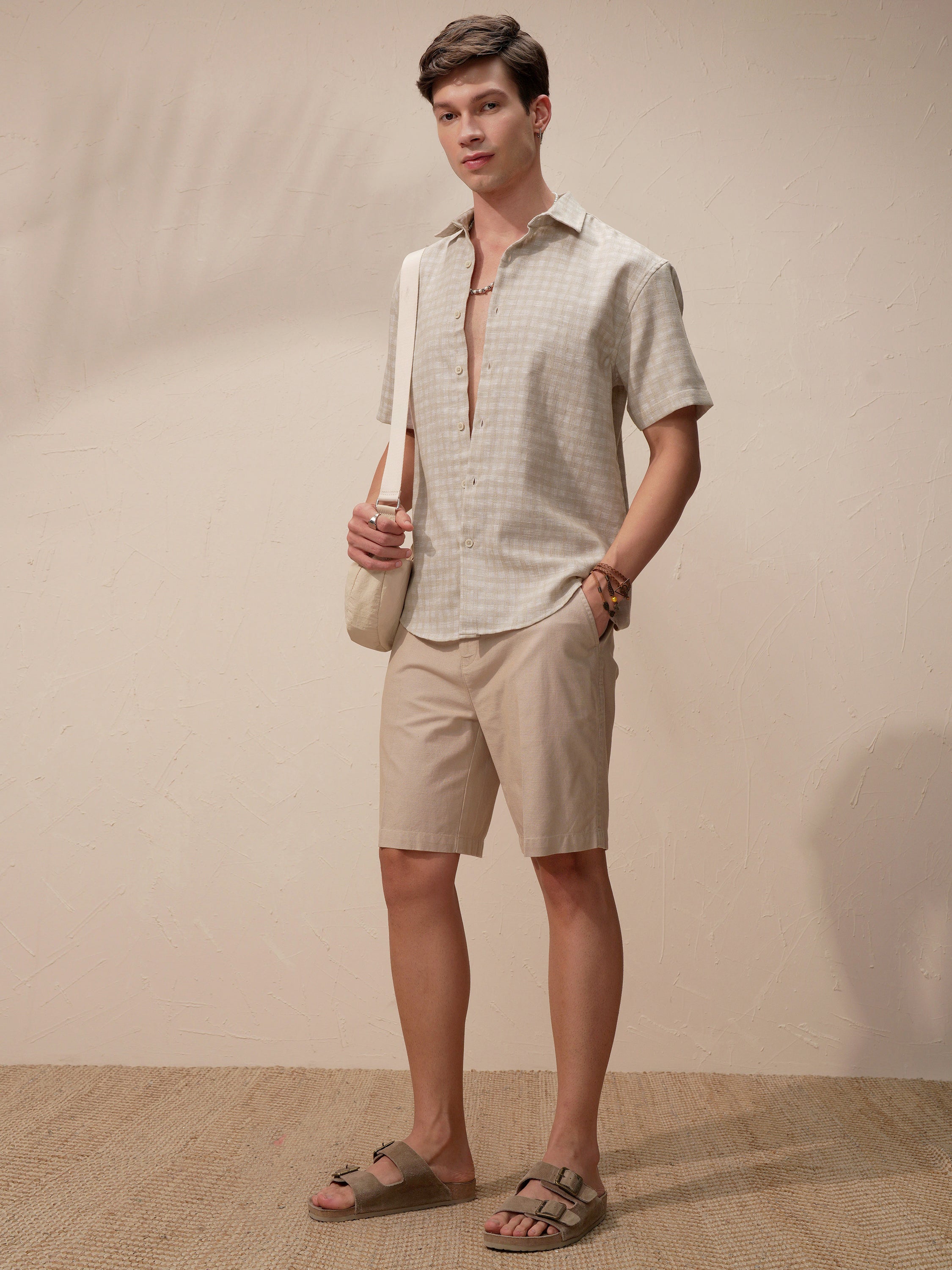 Highlander Men Beige Checked Relaxed Fit Casual Shirt - Beige - Image 2