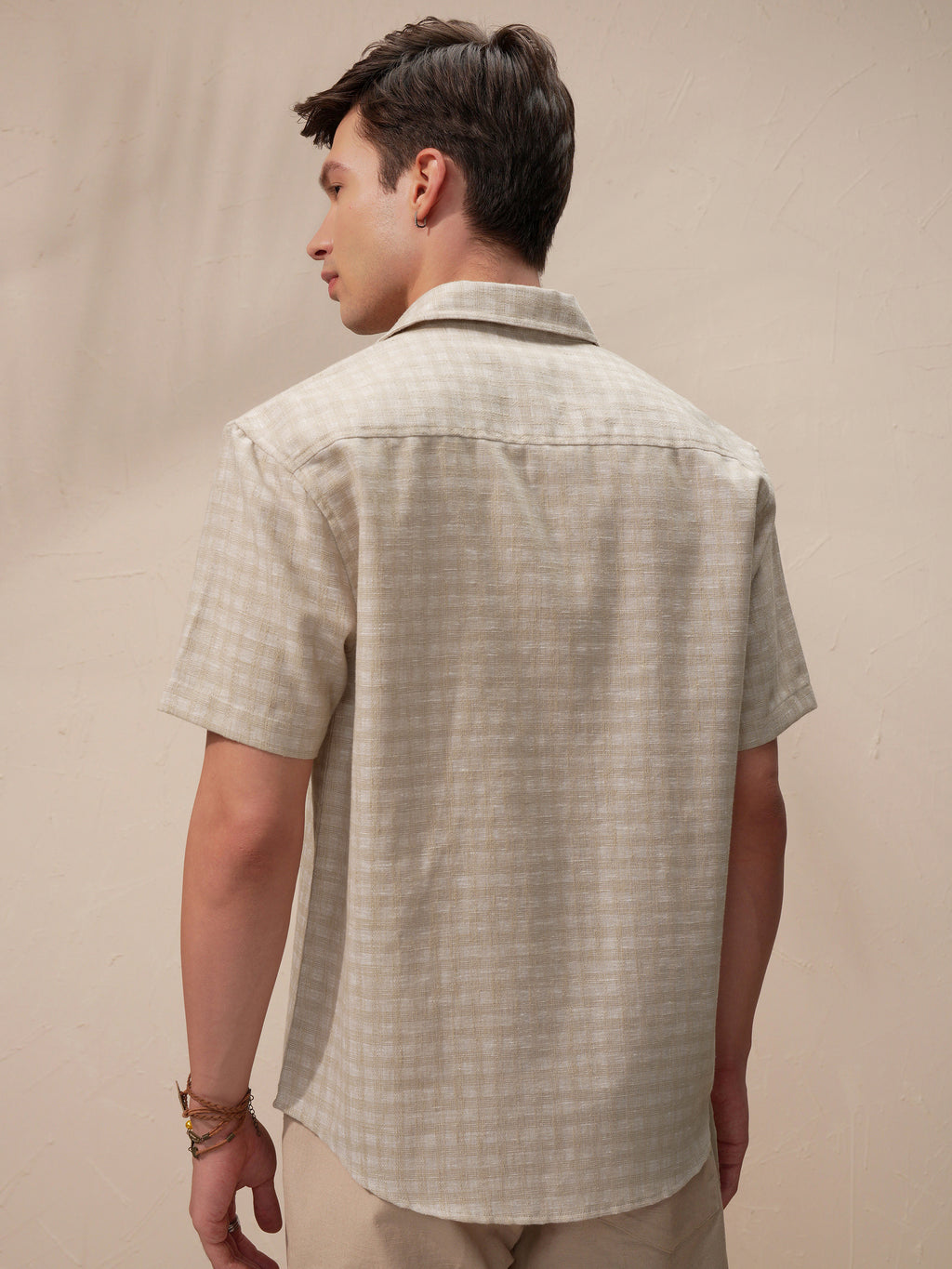 Highlander Men Beige Checked Relaxed Fit Casual Shirt - Beige - Image 3
