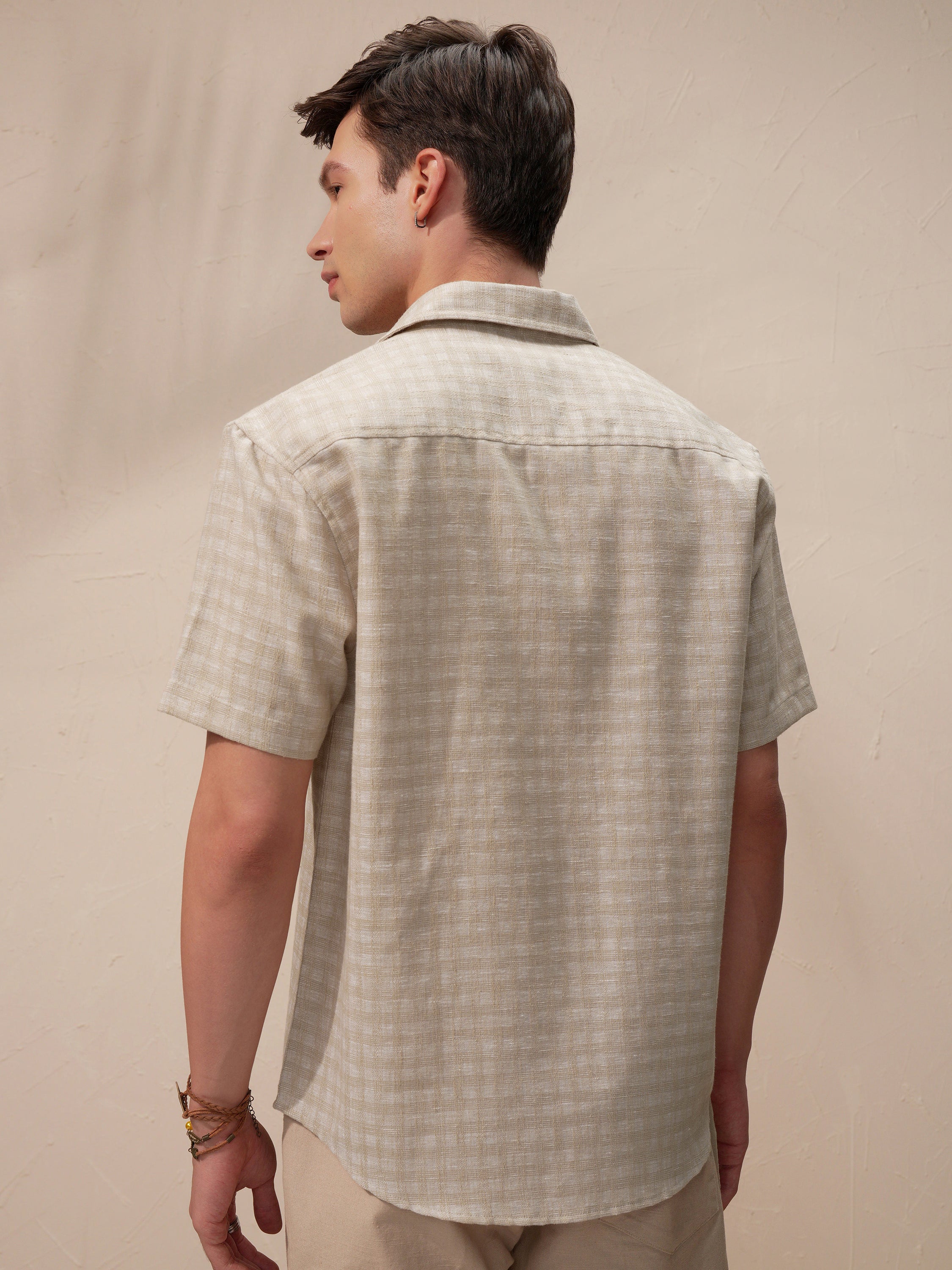 Highlander Men Beige Checked Relaxed Fit Casual Shirt - Beige - Image 3