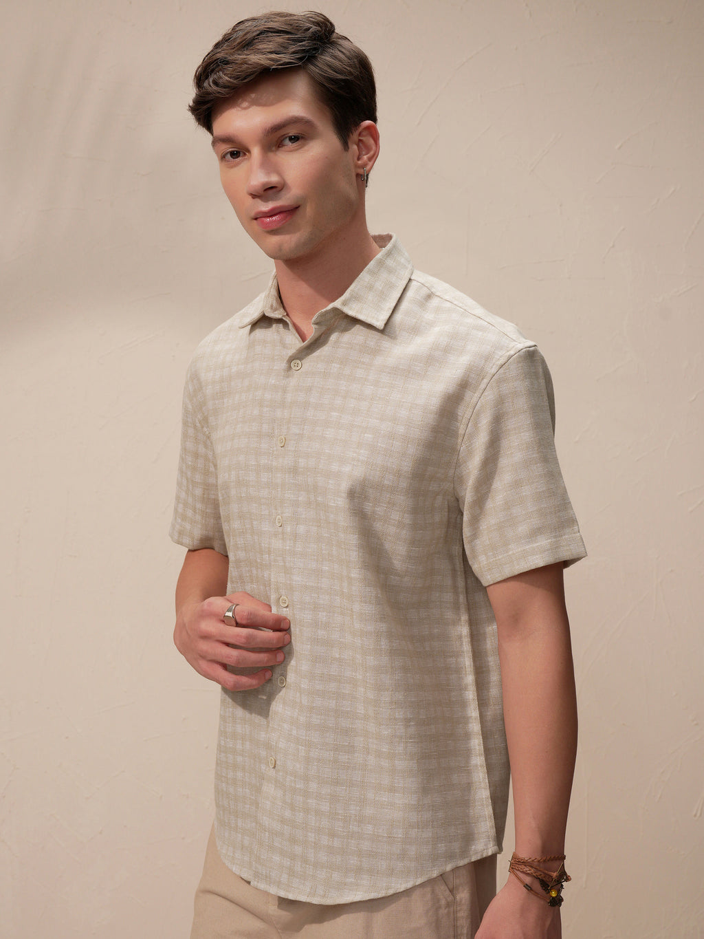 Highlander Men Beige Checked Relaxed Fit Casual Shirt - Beige - Image 4