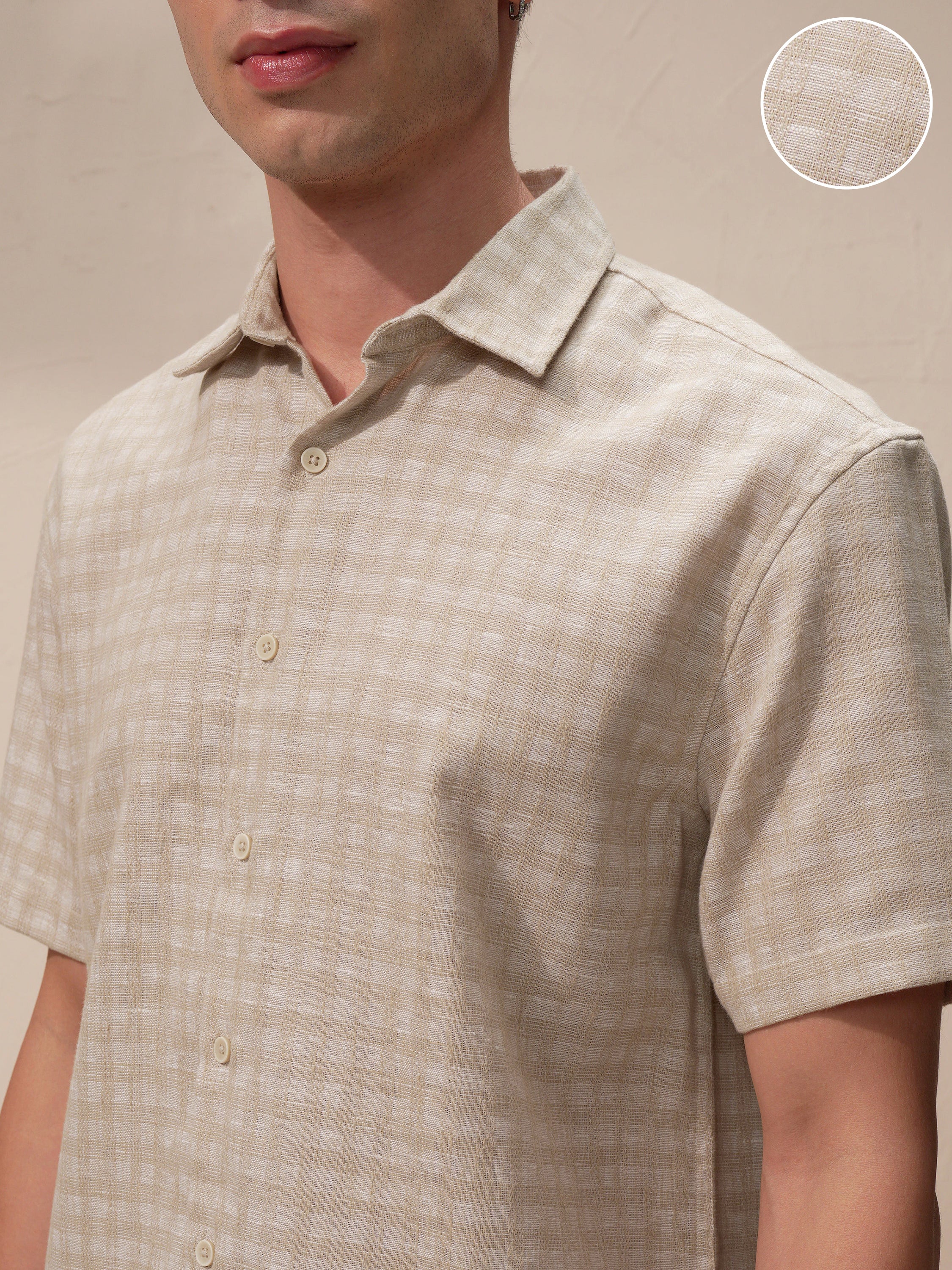 Highlander Men Beige Checked Relaxed Fit Casual Shirt - Beige - Image 5