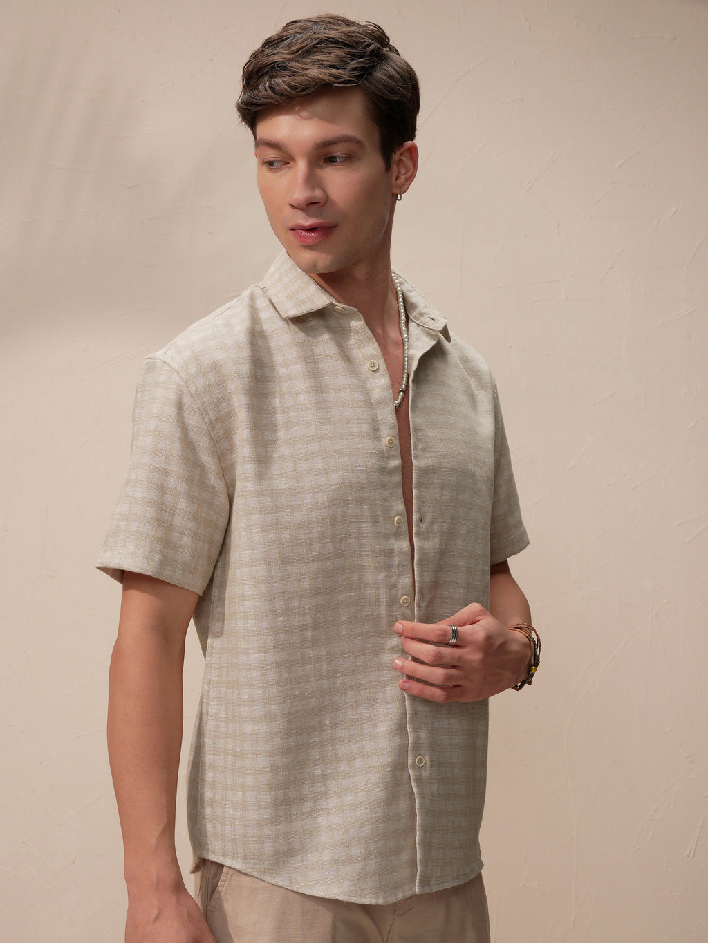 Highlander Men Beige Checked Relaxed Fit Casual Shirt - Beige - Image 6