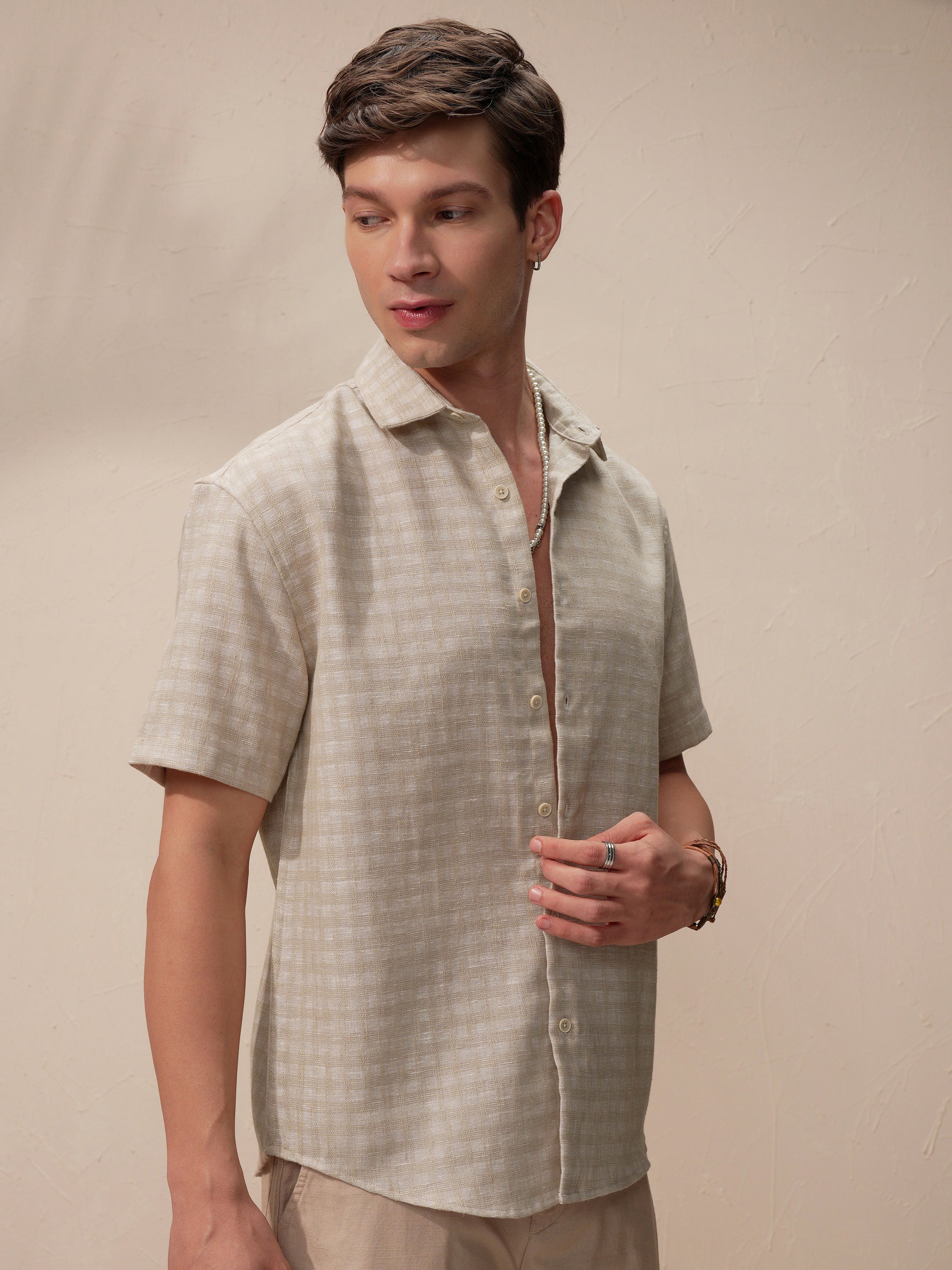 Highlander Men Beige Checked Relaxed Fit Casual Shirt - Beige - Image 6