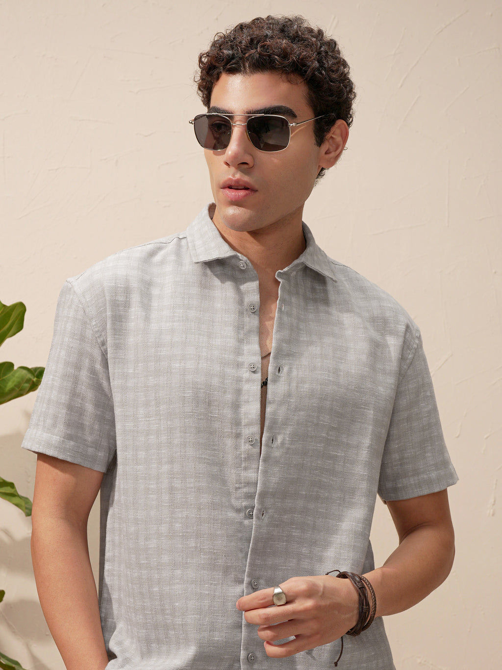 Highlander Men Grey Checked Relaxed Fit Casual Shirt - Grey - Image 1