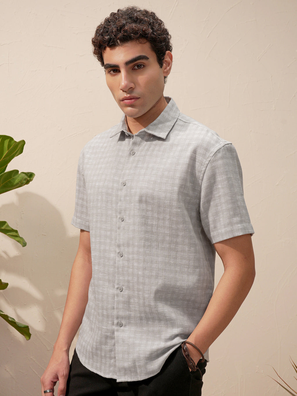 Highlander Men Grey Checked Relaxed Fit Casual Shirt - Grey - Image 4