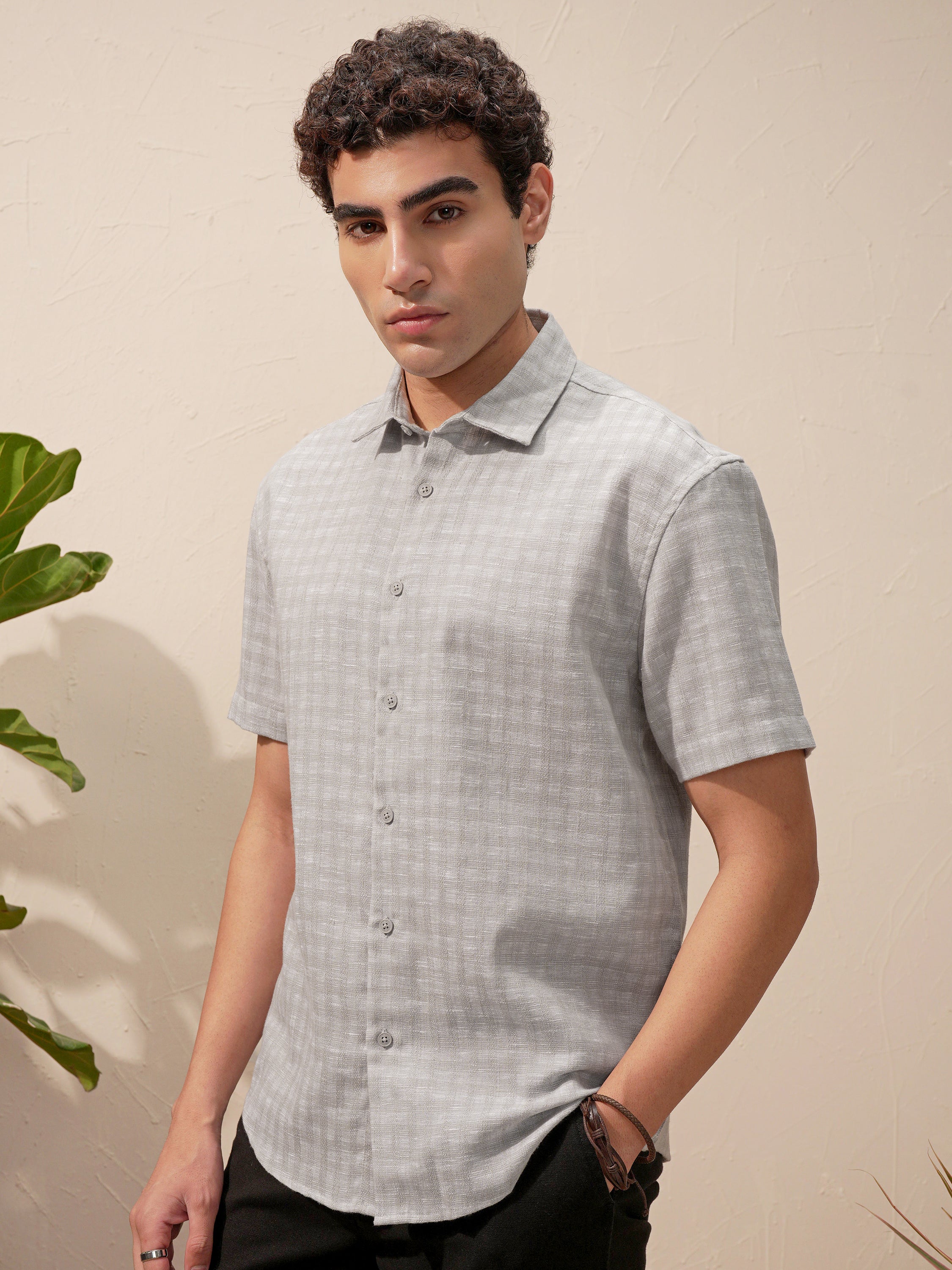 Highlander Men Grey Checked Relaxed Fit Casual Shirt - Grey - Image 4