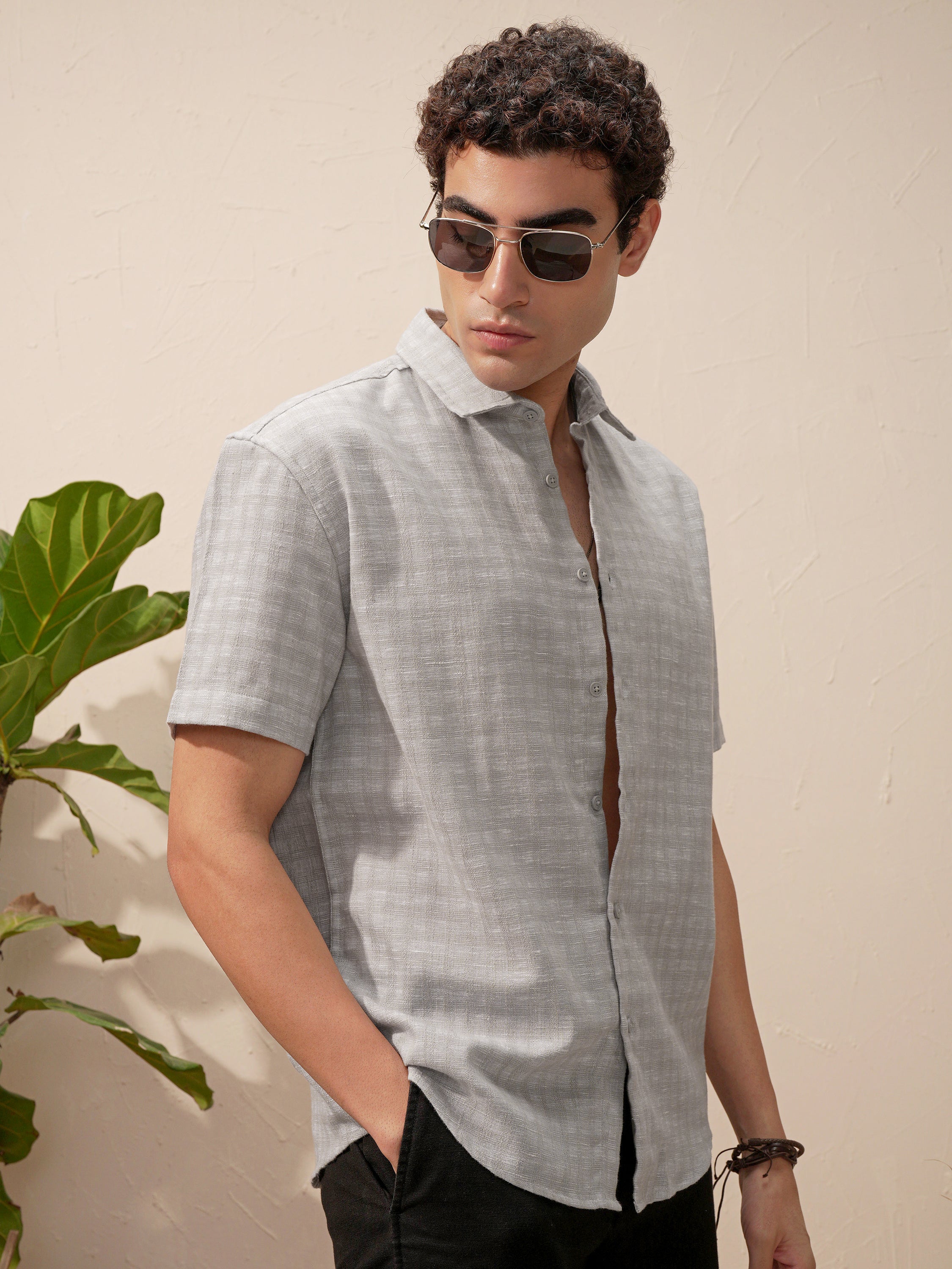 Highlander Men Grey Checked Relaxed Fit Casual Shirt - Grey - Image 6