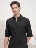 Highlander Men Black Self Design Slim Fit Casual Shirt - Black - Image 1
