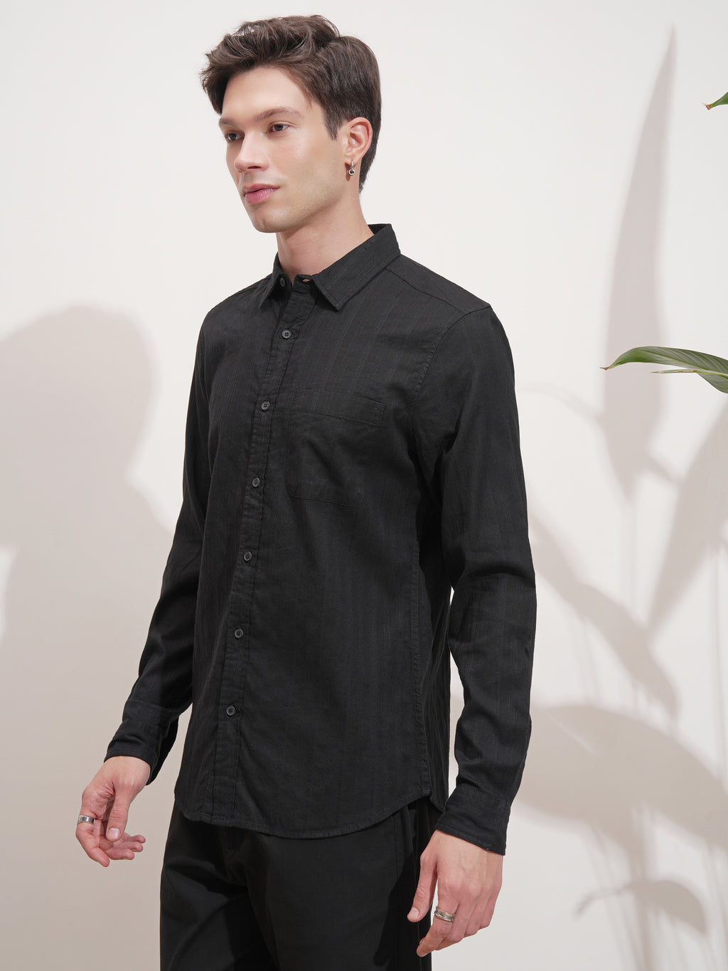 Highlander Men Black Self Design Slim Fit Casual Shirt - Black - Image 4