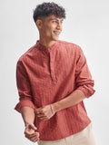 Highlander Men Coral Self Design Relaxed Fit Casual Shirt - Coral - Image 1