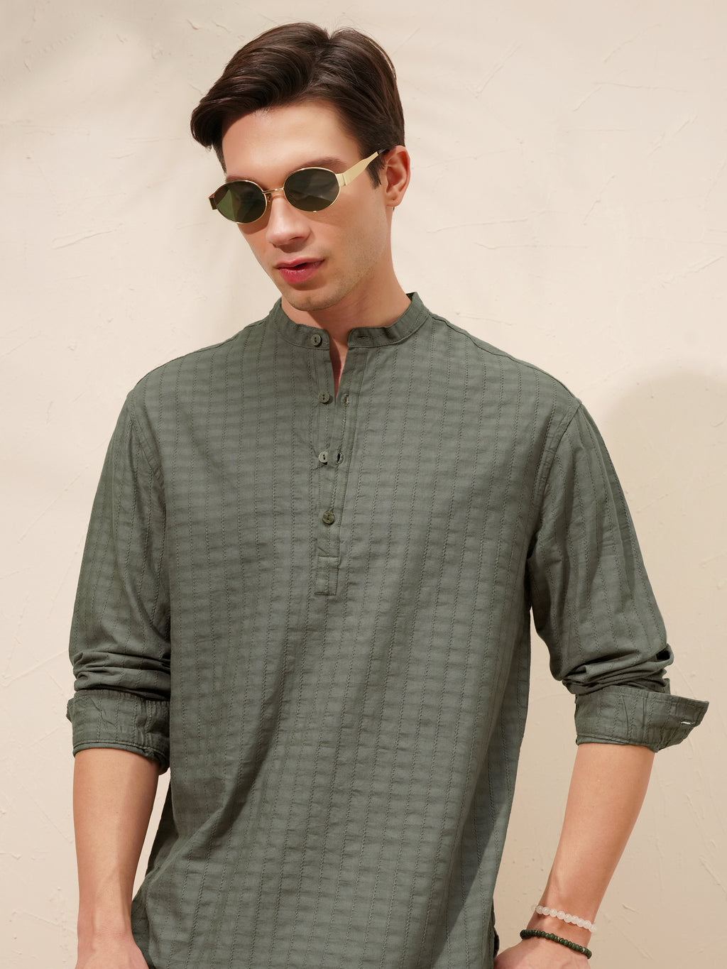 Highlander Men Olive Self Design Relaxed Fit Casual Shirt - Olive - Image 1
