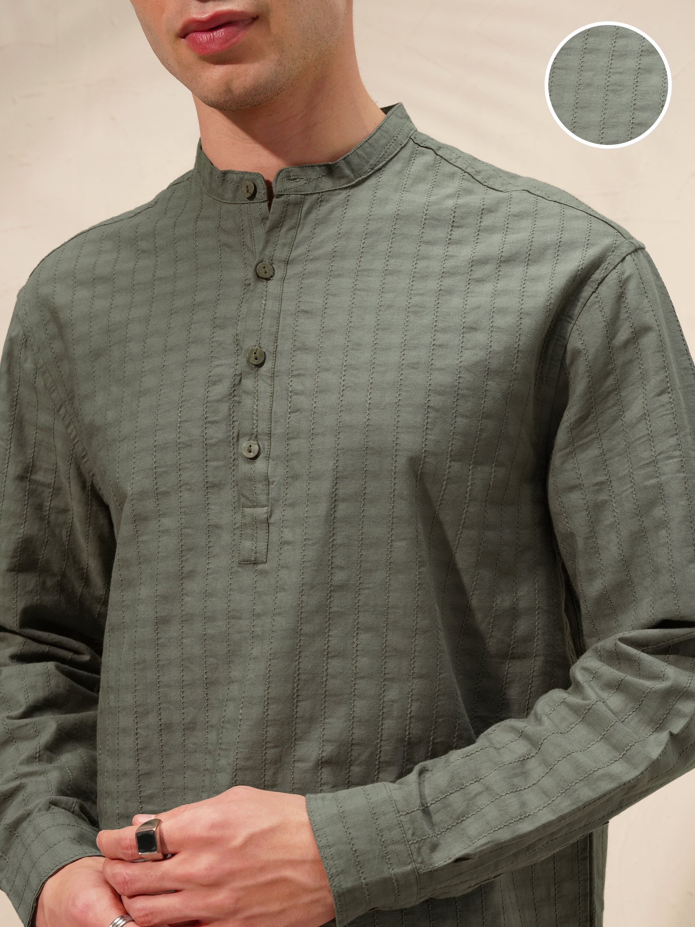 Highlander Men Olive Self Design Relaxed Fit Casual Shirt - Olive - Image 5