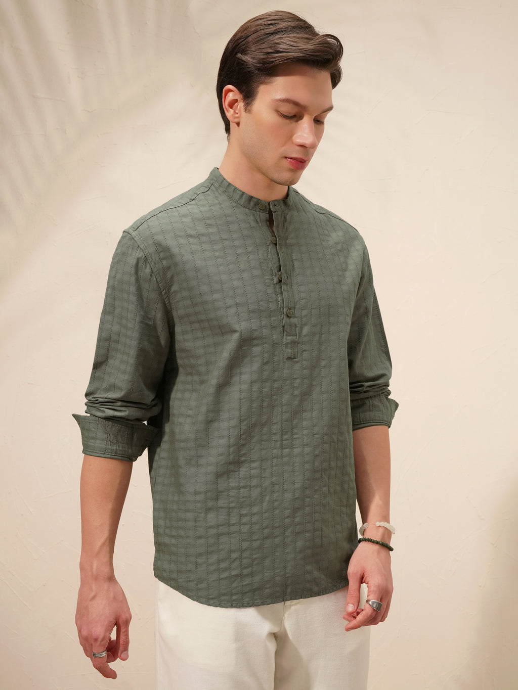Highlander Men Olive Self Design Relaxed Fit Casual Shirt - Olive - Image 6