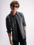 Highlander Men Black Striped Slim Fit Casual Shirt - Black - Image 1