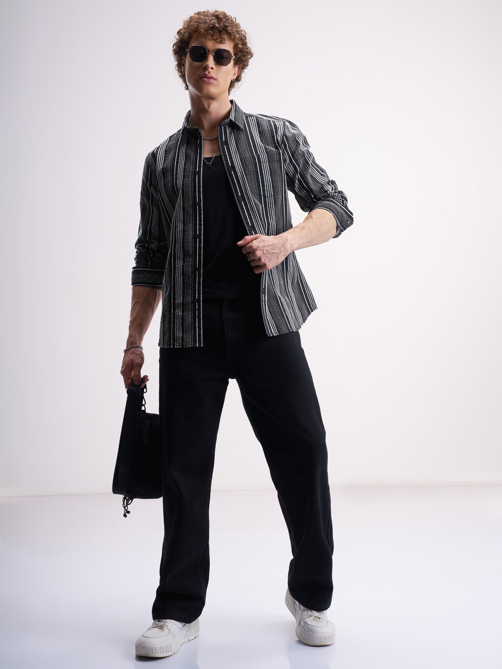 Highlander Men Black Striped Slim Fit Casual Shirt - Black - Image 2