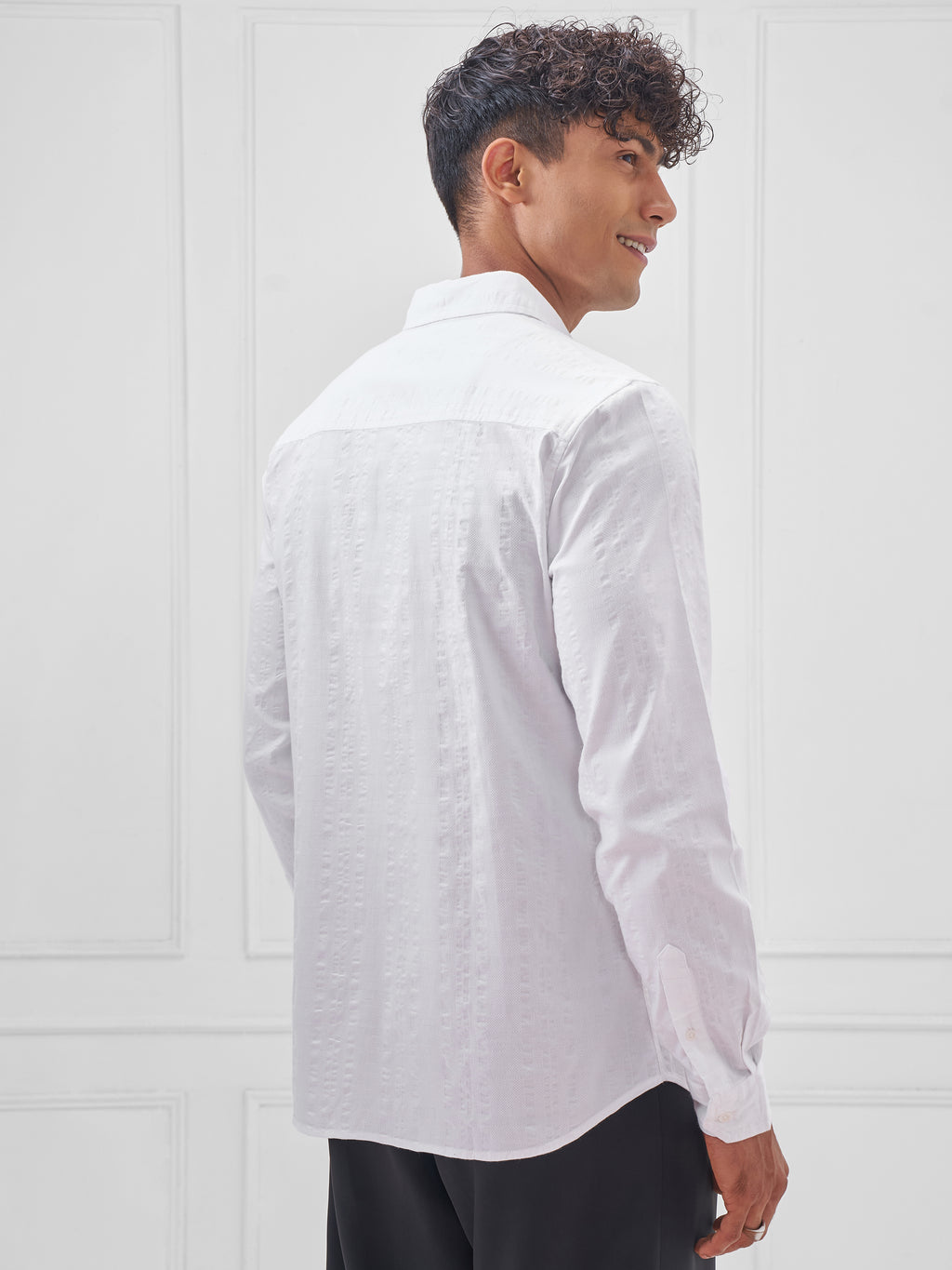 Highlander Men White Self Design Slim Fit Casual Shirt - White - Image 3