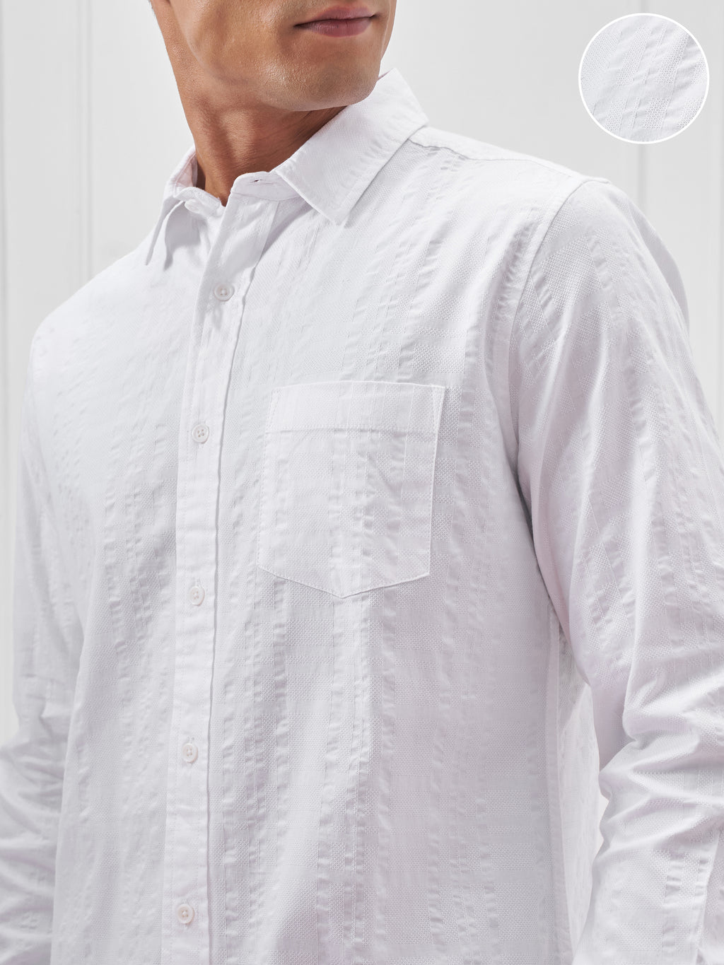 Highlander Men White Self Design Slim Fit Casual Shirt - White - Image 5