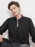 Highlander Men Black Self Design Slim Fit Casual Shirt - Black - Image 1