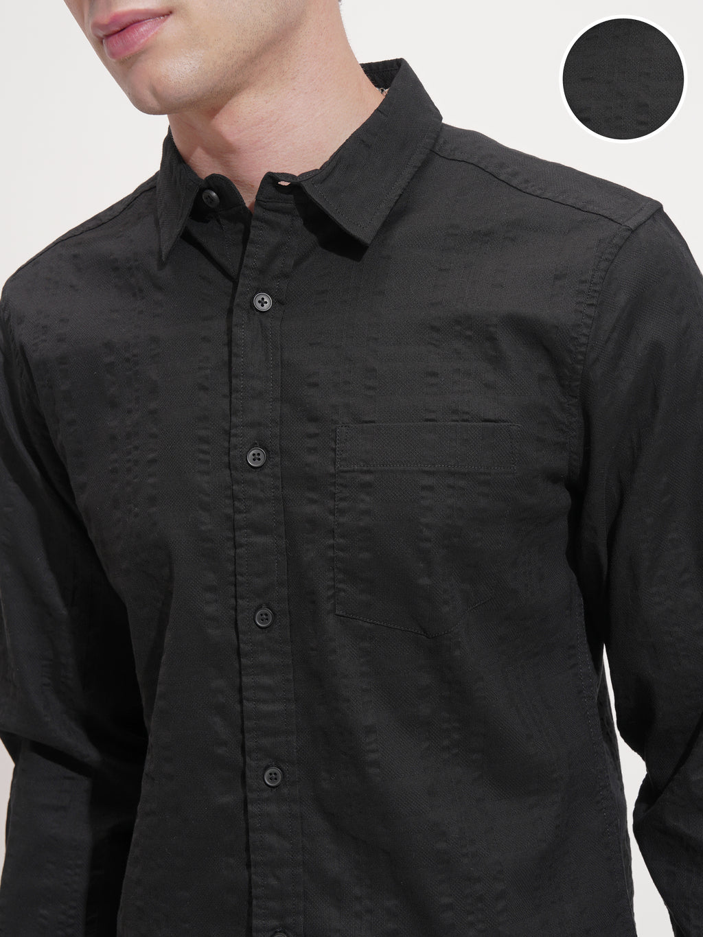 Highlander Men Black Self Design Slim Fit Casual Shirt - Black - Image 5