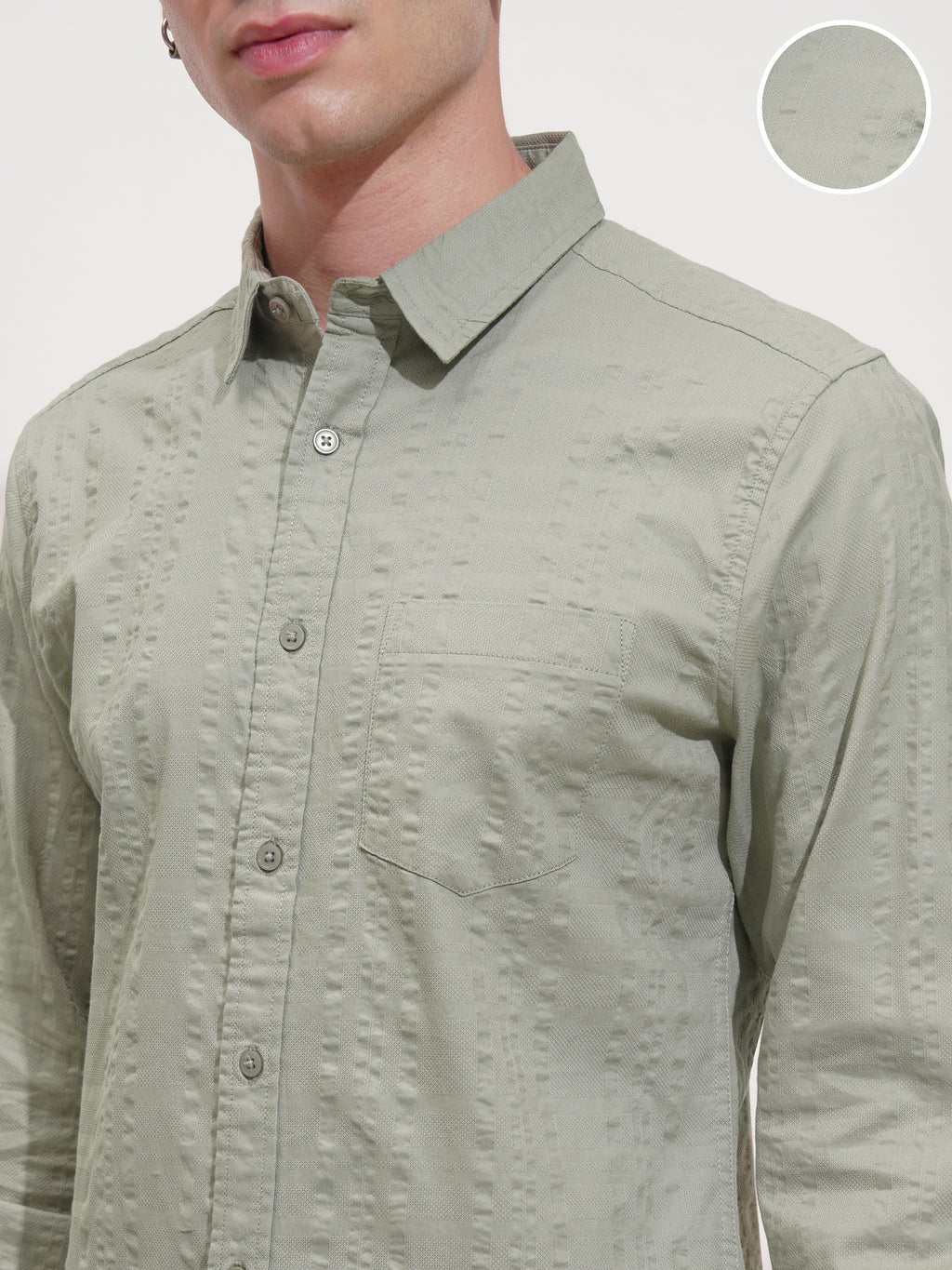 Highlander Men Green Self Design Slim Fit Casual Shirt - Green - Image 5