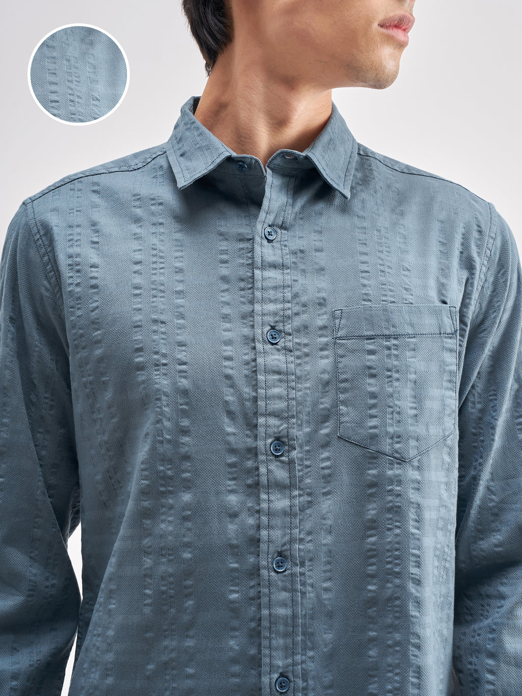 Highlander Men Blue Self Design Regular Fit Casual Shirt - Blue - Image 5